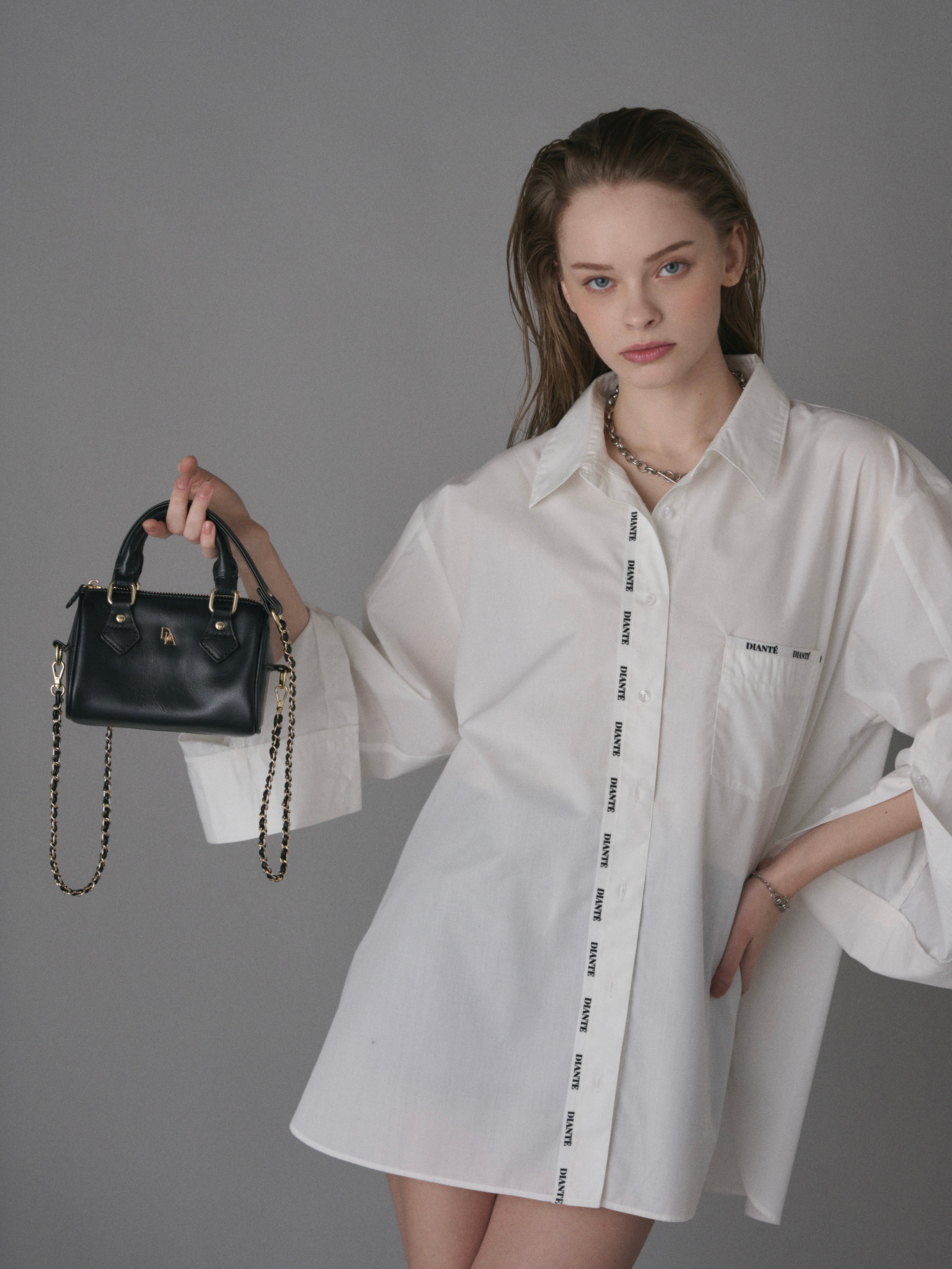 DIANTE LOGO TAPE LOOSE SHIRTS シャツ　ホワイト Logo tape loose shirts | DIANTÉ (ディアンテ)公式通販サイト