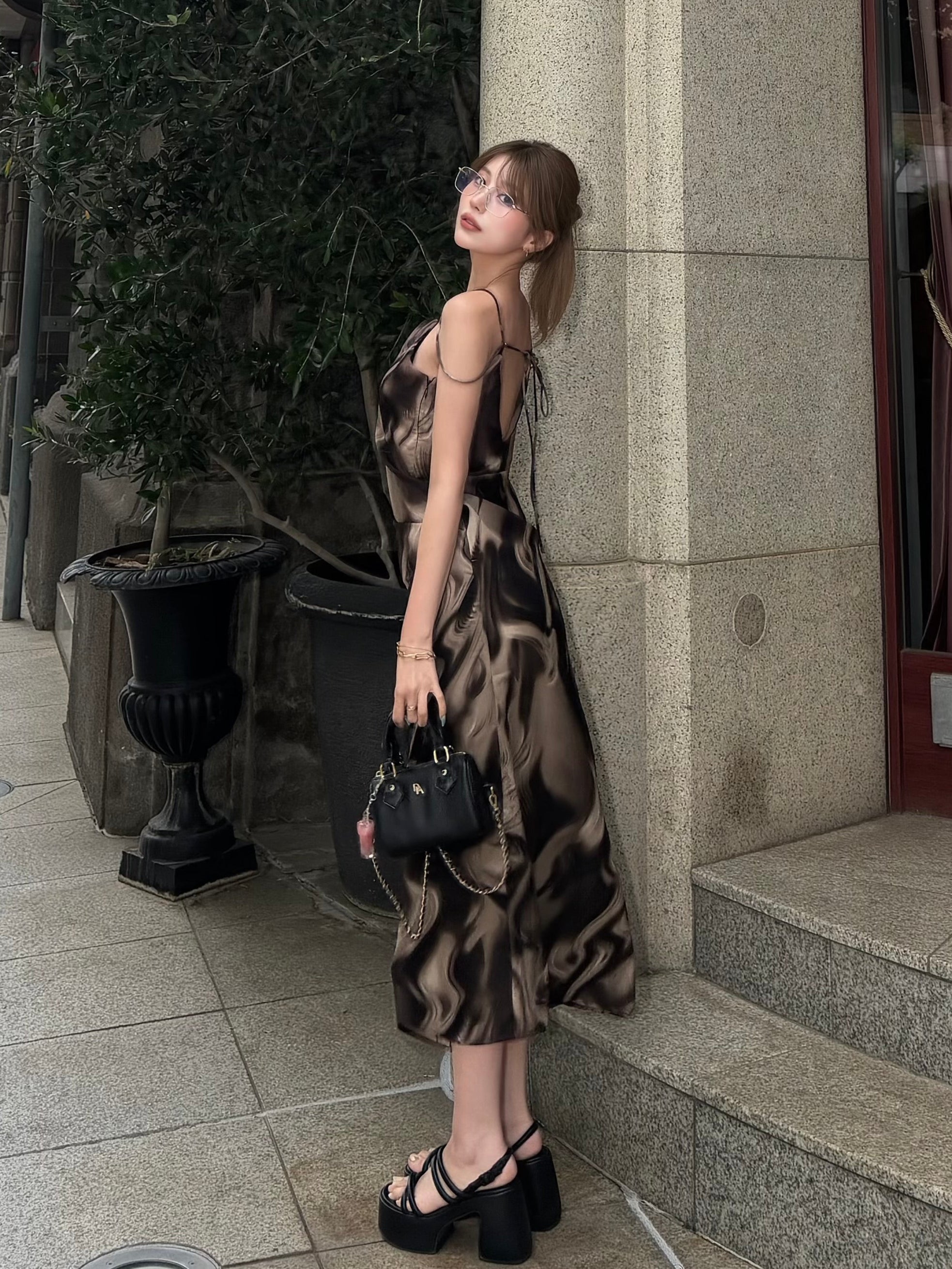 Cross strap maxi dress with inner bra