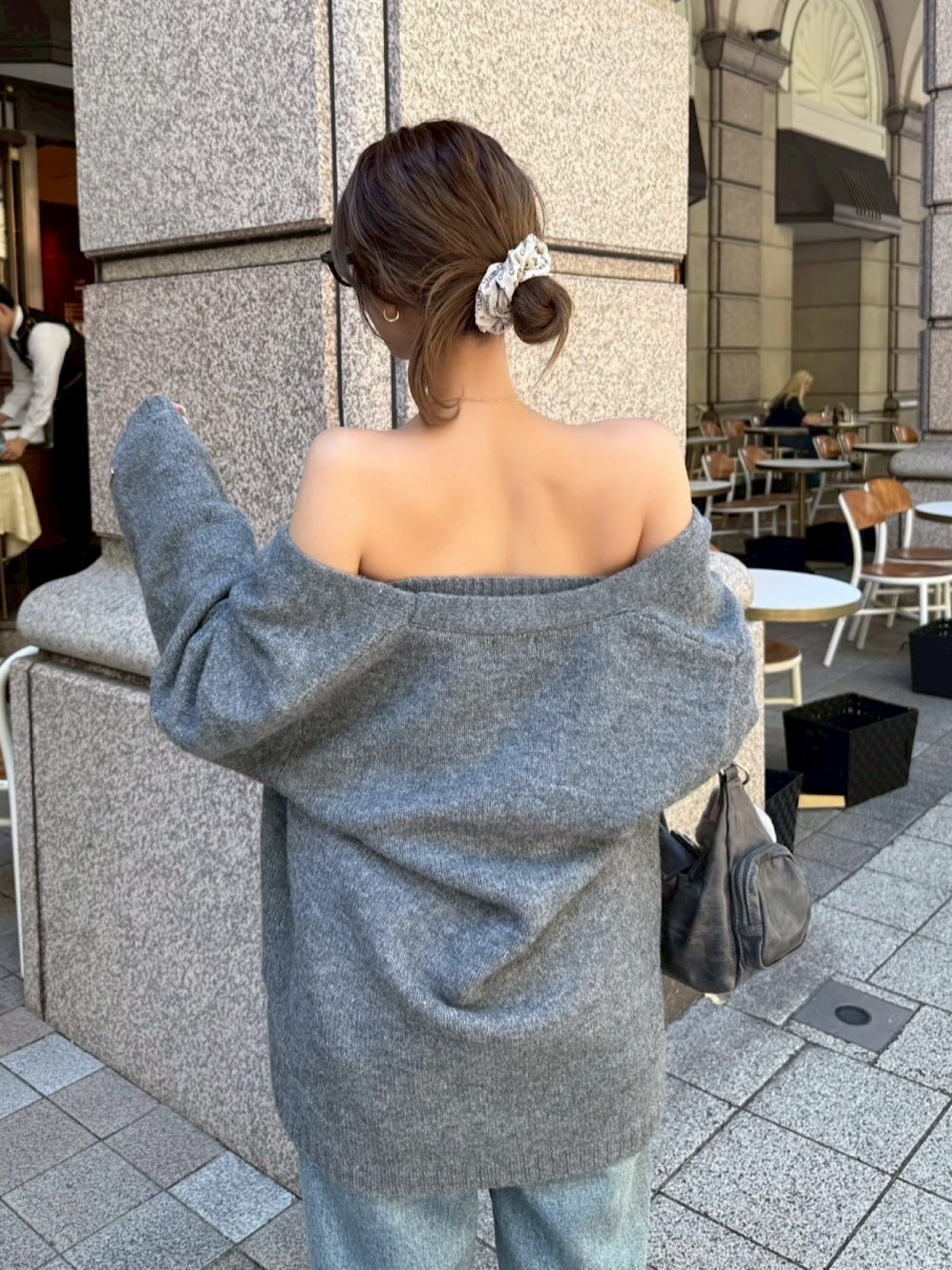 Front button baretop×Knit cardigan SET