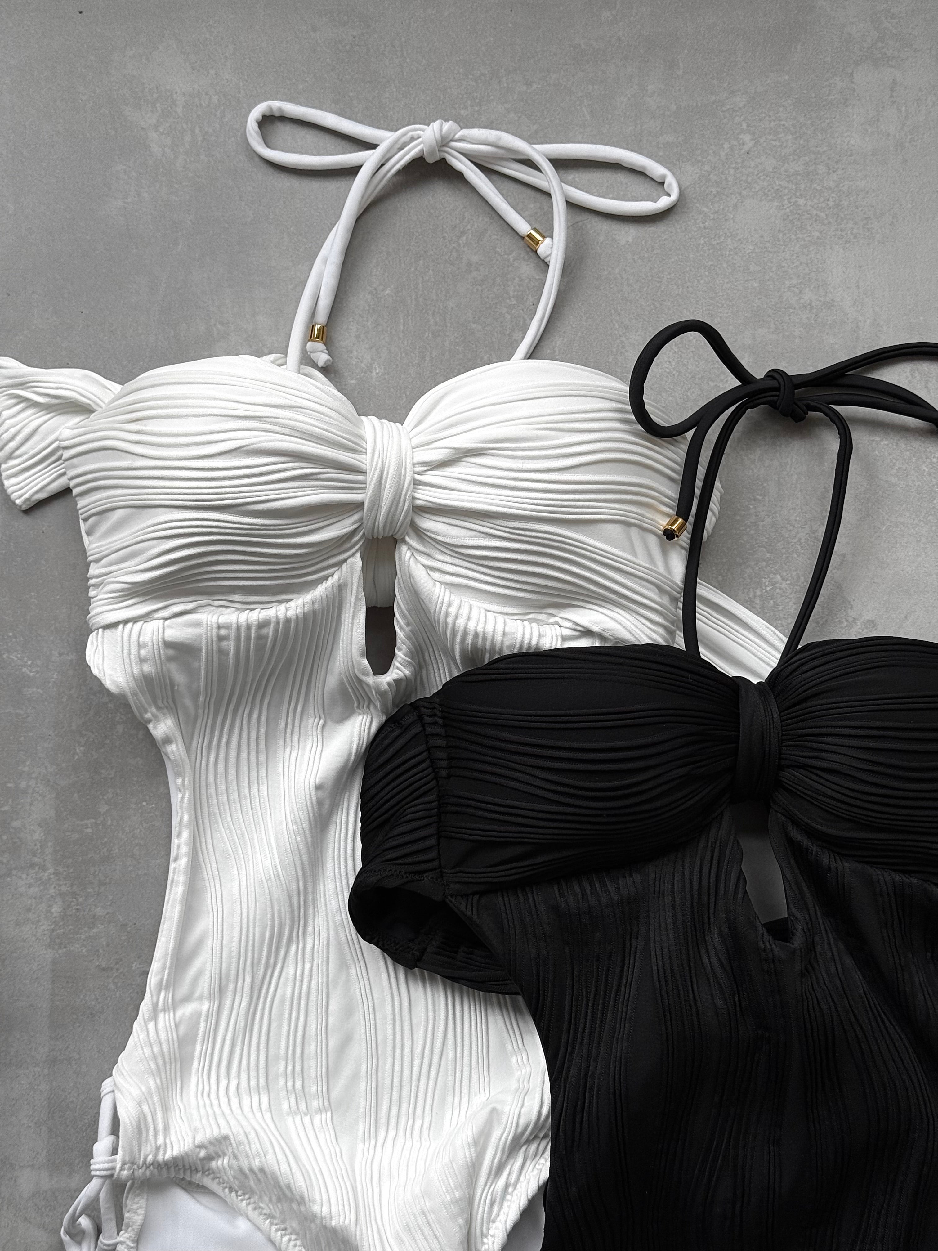 Random pleats swim one-piece