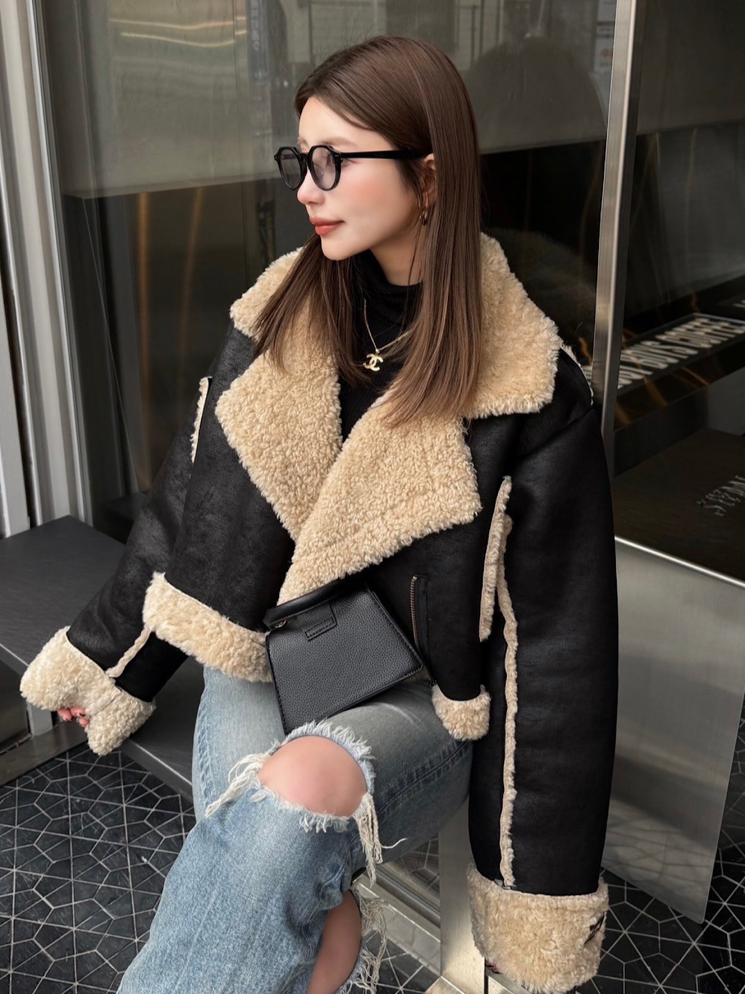 Cropped boa mouton jacket