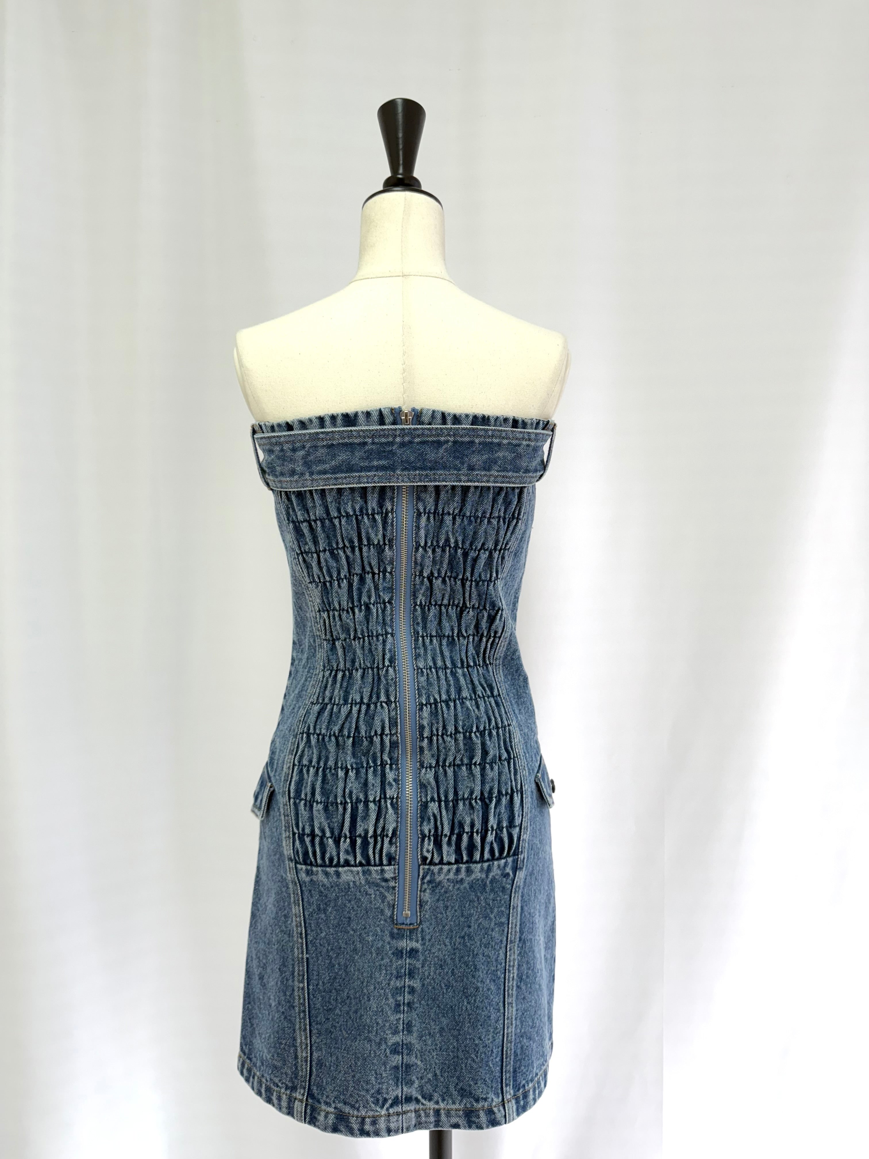 Fade denim belted mini dress