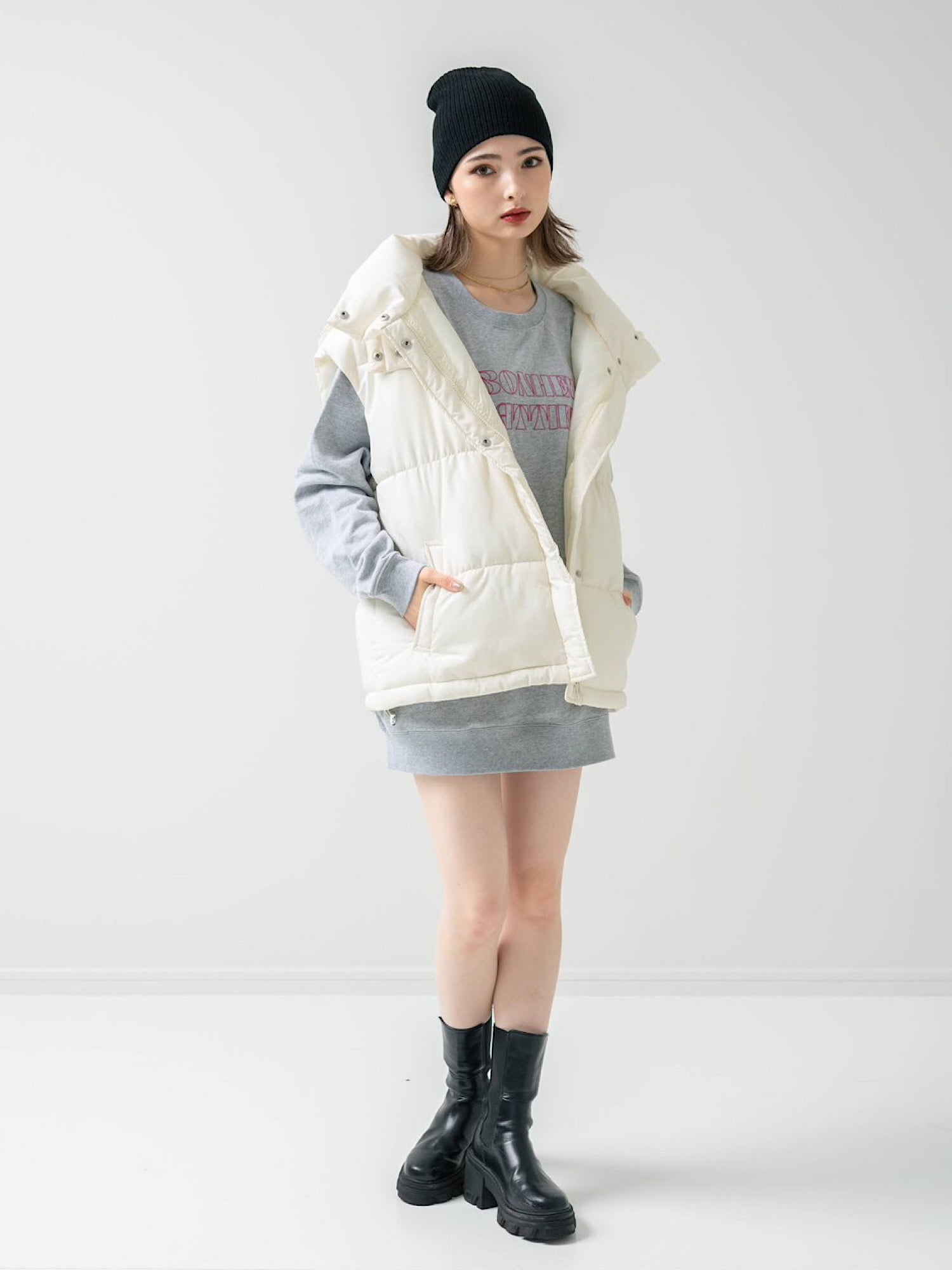Hoodie down vest jacket