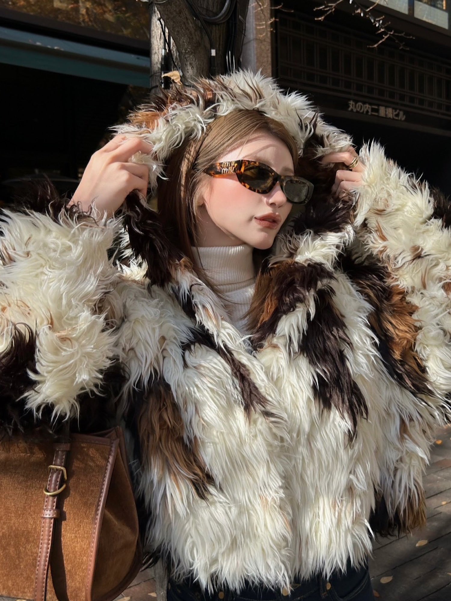 Premium eco fur hoodie coat