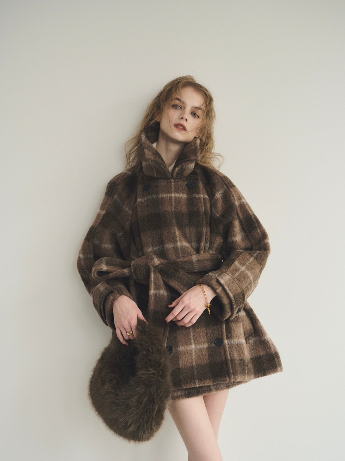 【予約】Shaggy check loose double jacket(SETUP着用可)(BEG 11月上旬発送予定)