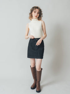Back motif denim mini skirt