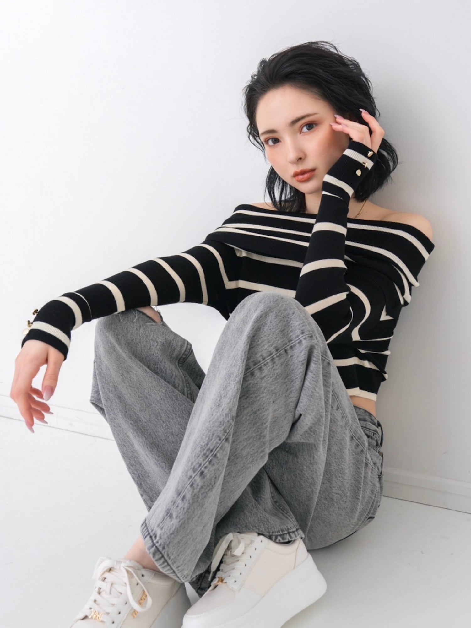 【予約】Flap off shoulder cropped knit(MIX 3月下旬〜4月上旬発送予定)