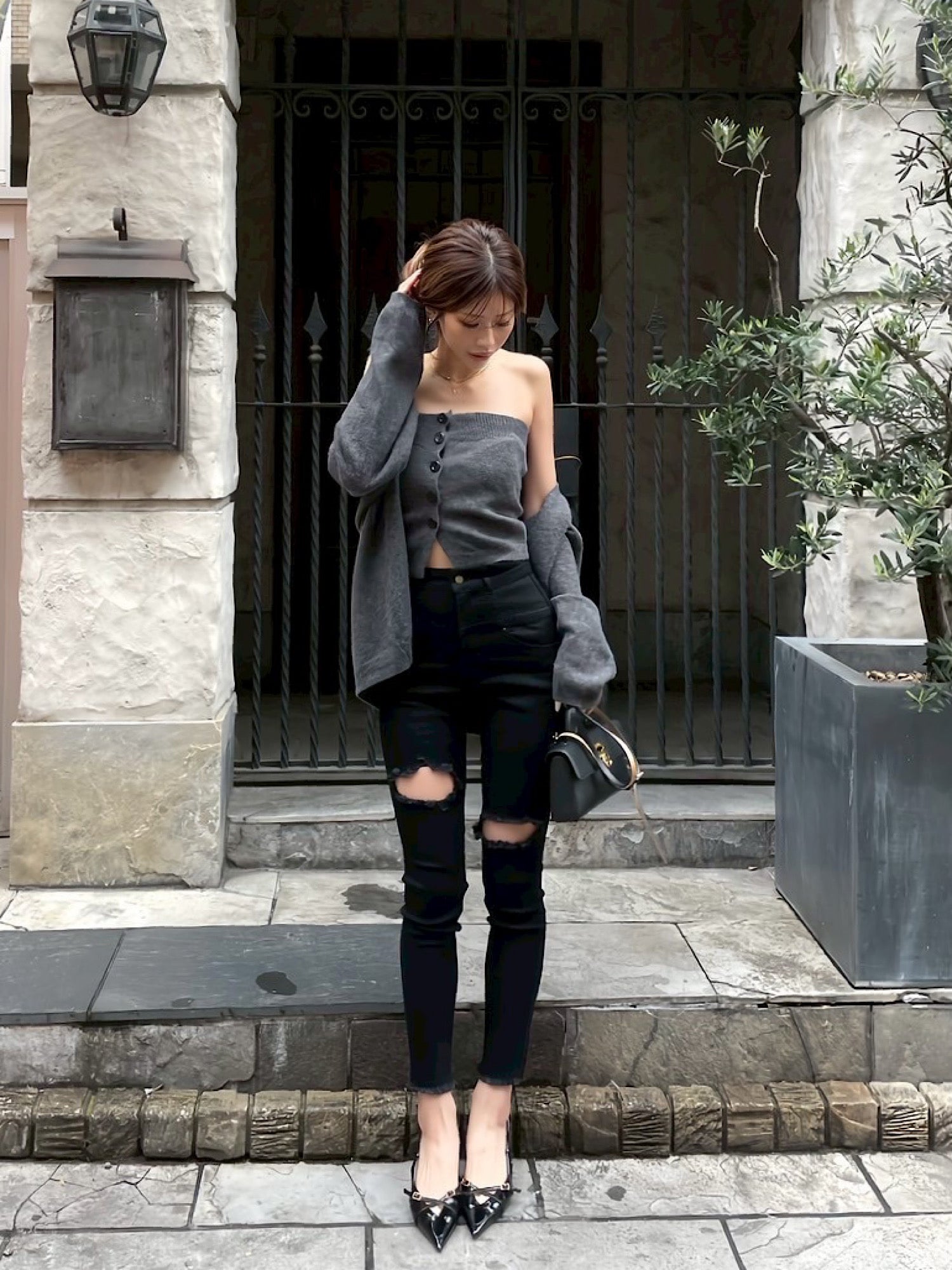 Front button baretop×Knit cardigan SET | DIANTÉ (ディアンテ