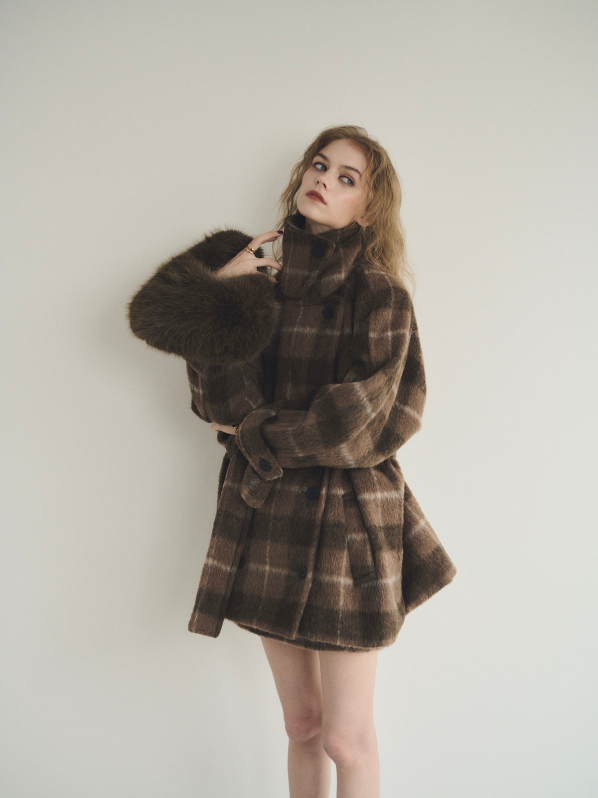 【予約】Shaggy check loose double jacket(SETUP着用可)(BEG 11月上旬発送予定)