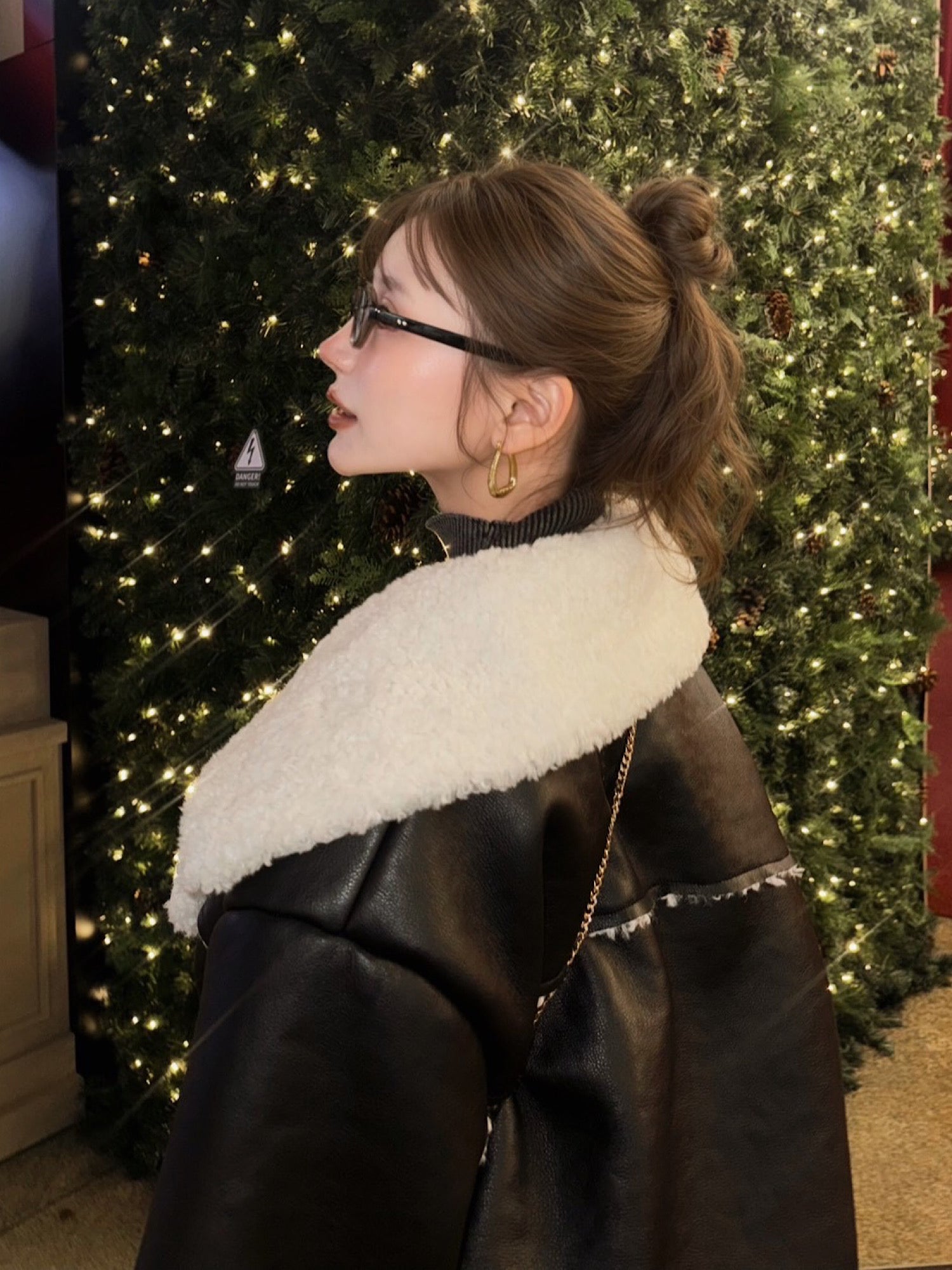 Volume collar loose mouton jacket