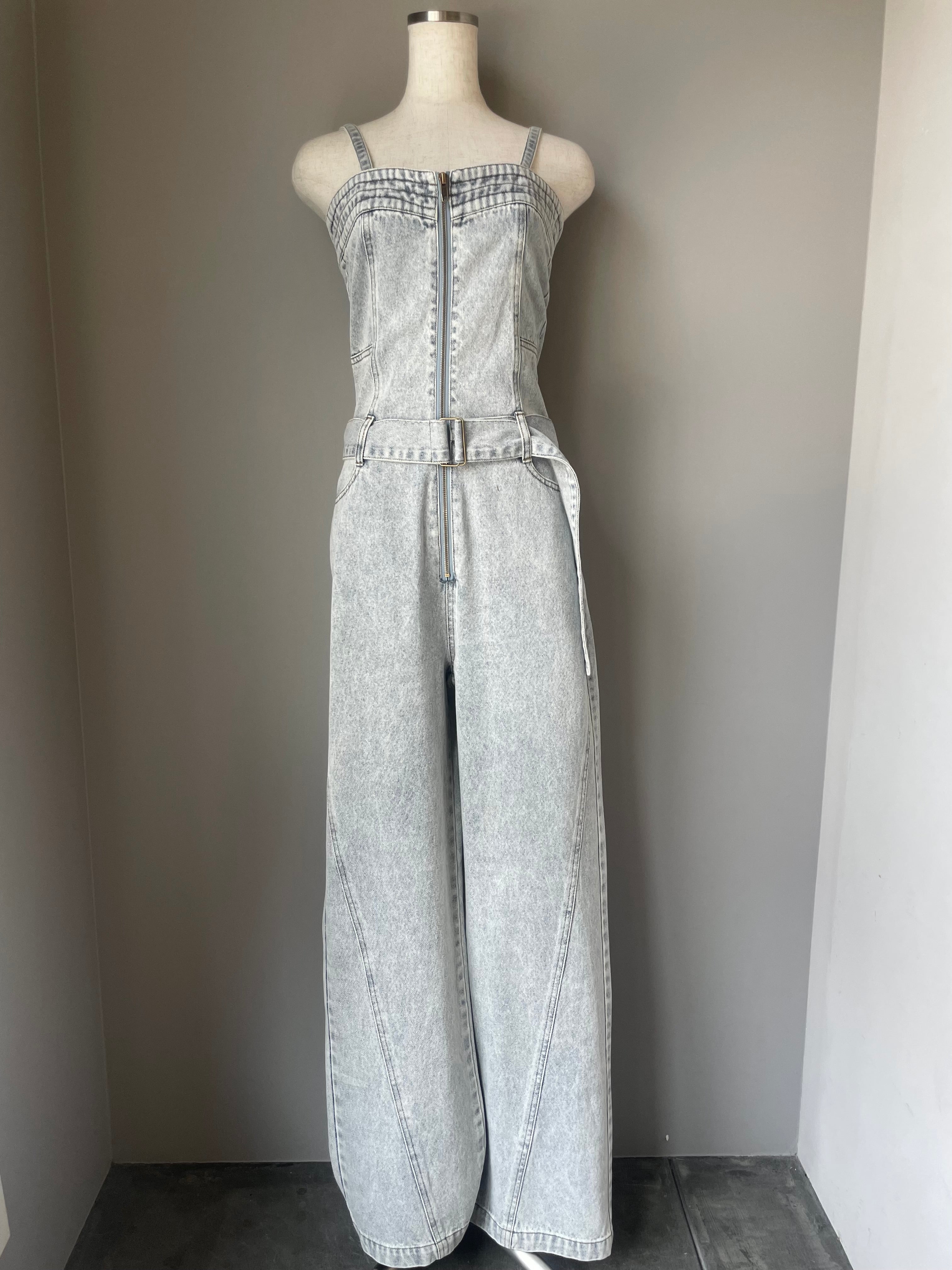 Belted denim all in one