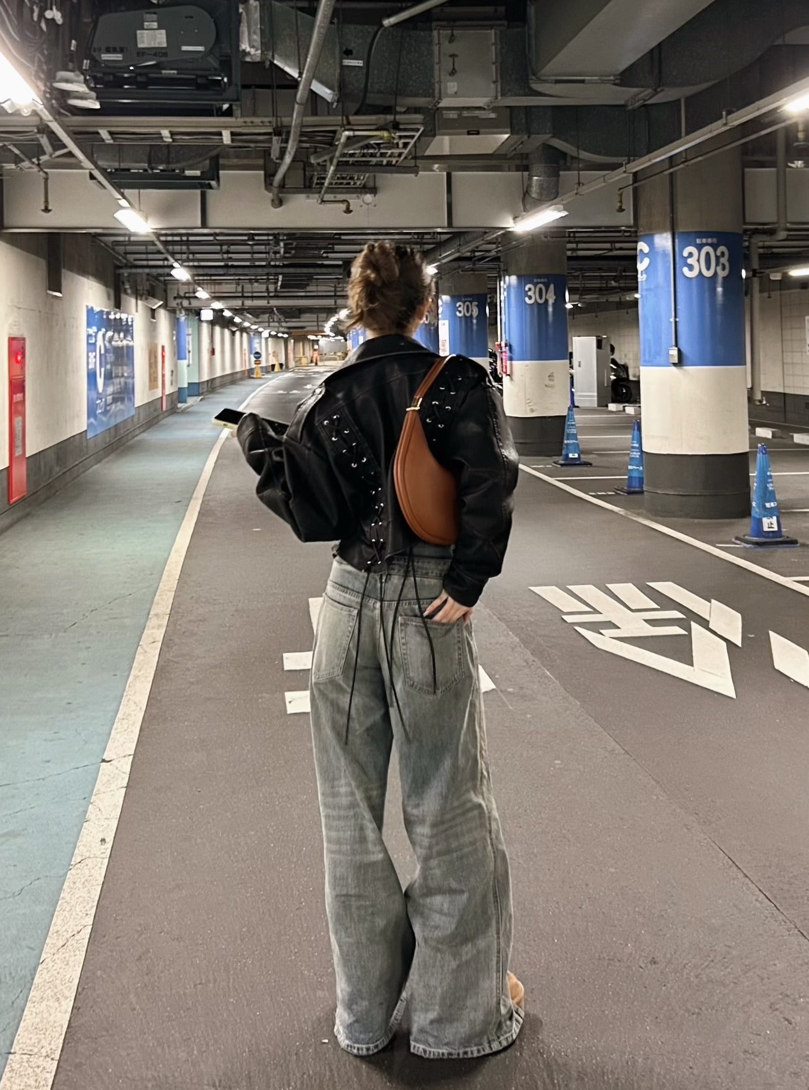 【予約】Lace up eco leather riders jacket(BRN 2月上旬発送予定）