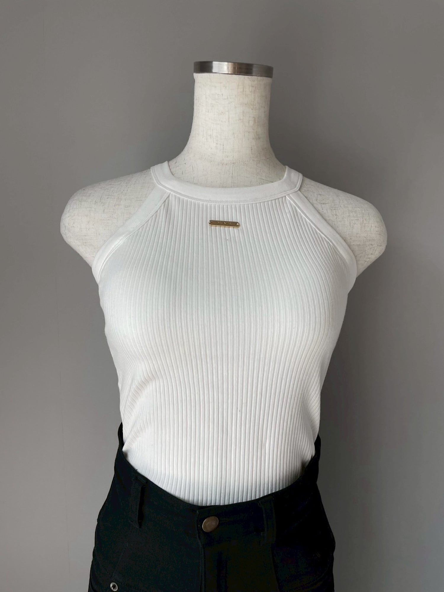 Logo plate halter neck tank tops