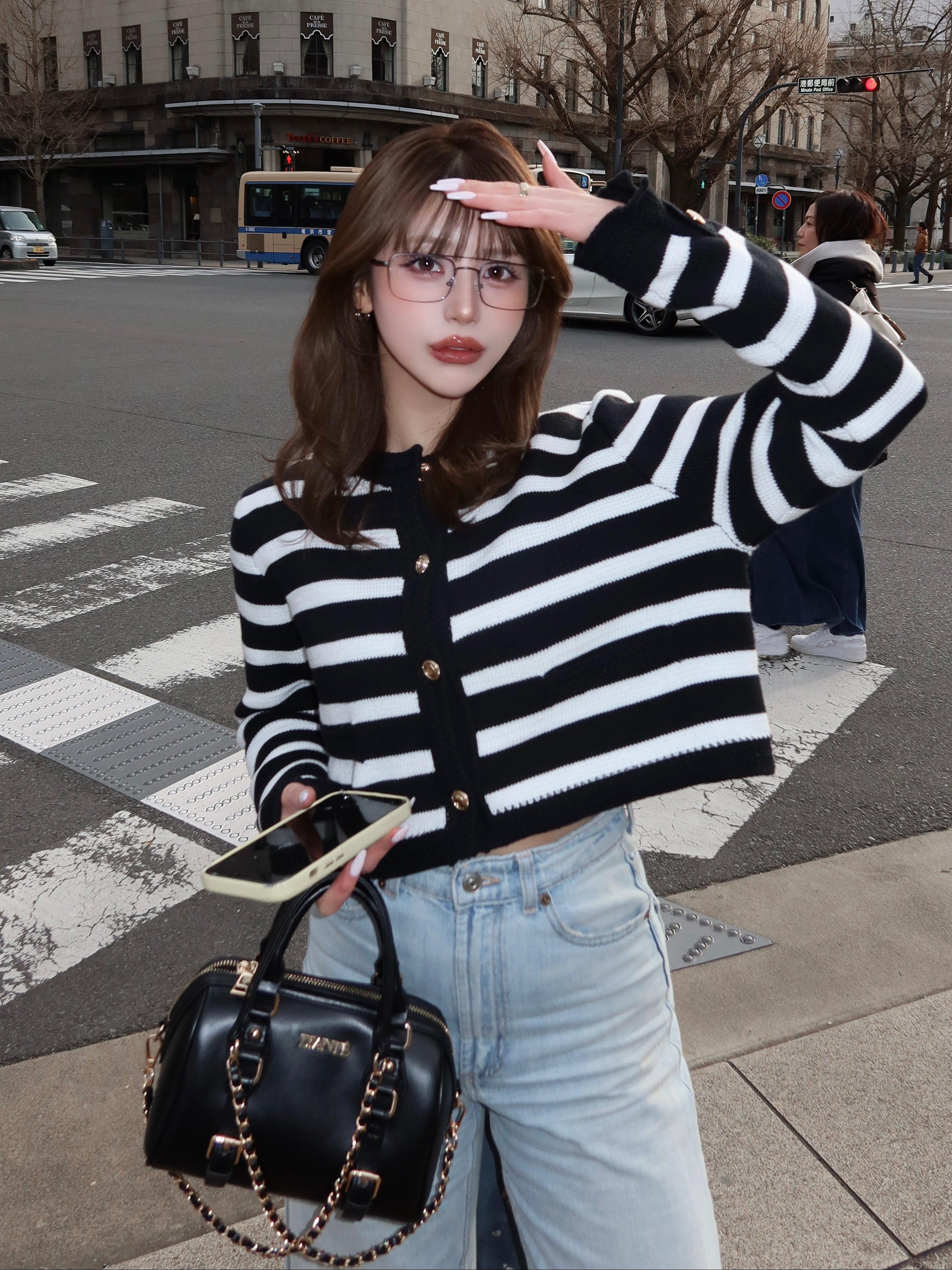 Gold button bulky knit cardigan