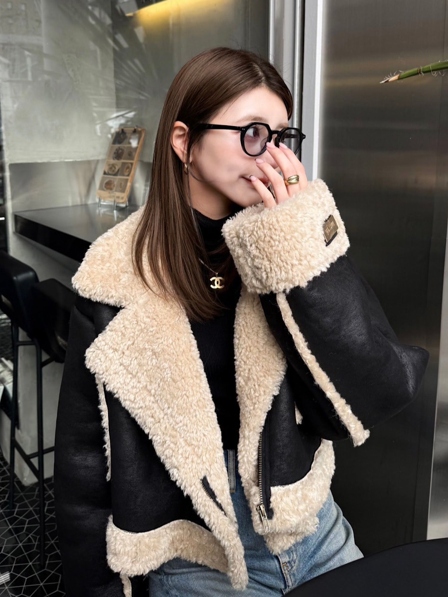 Cropped boa mouton jacket