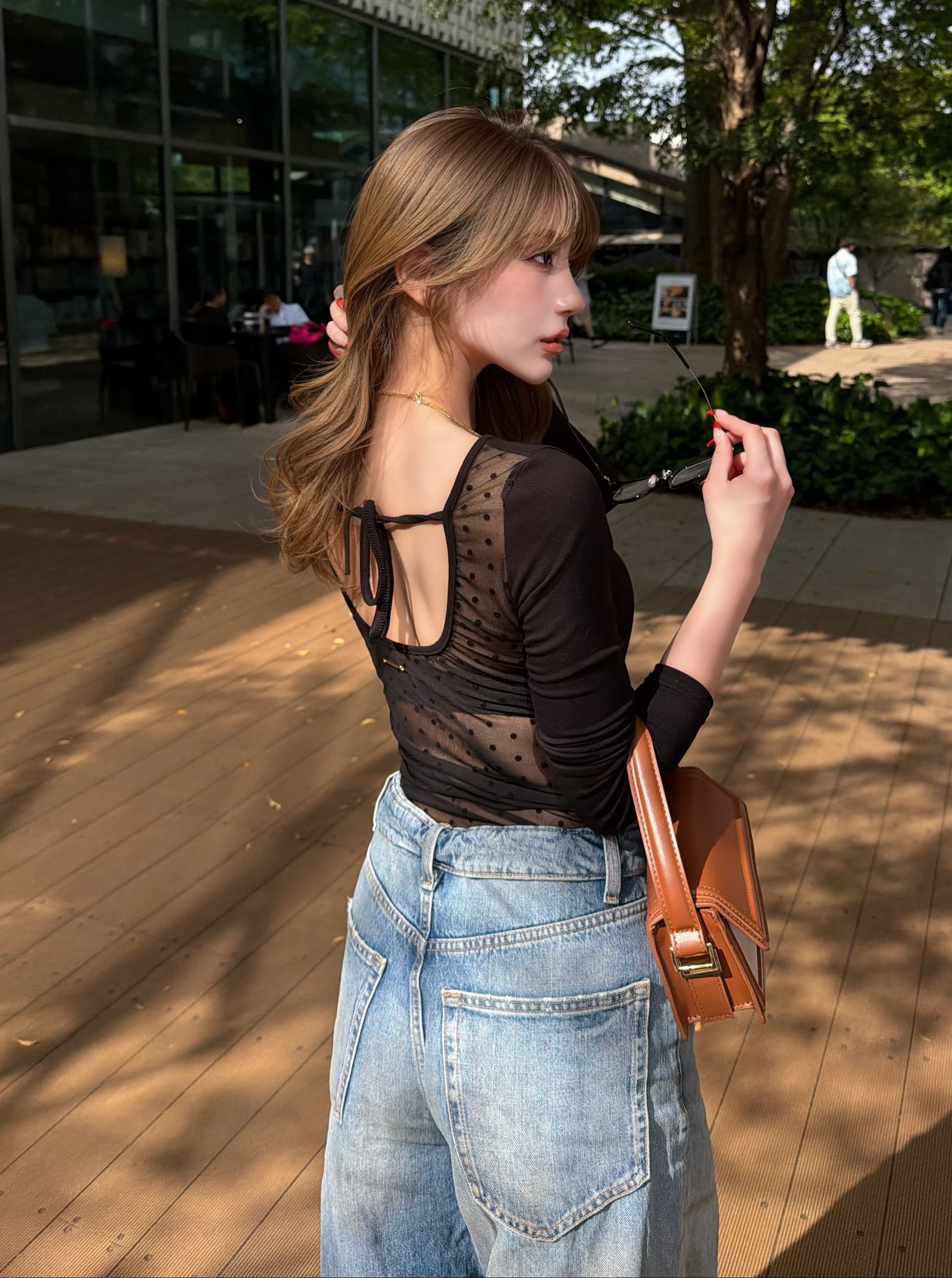 Back sheer long sleeve Tee