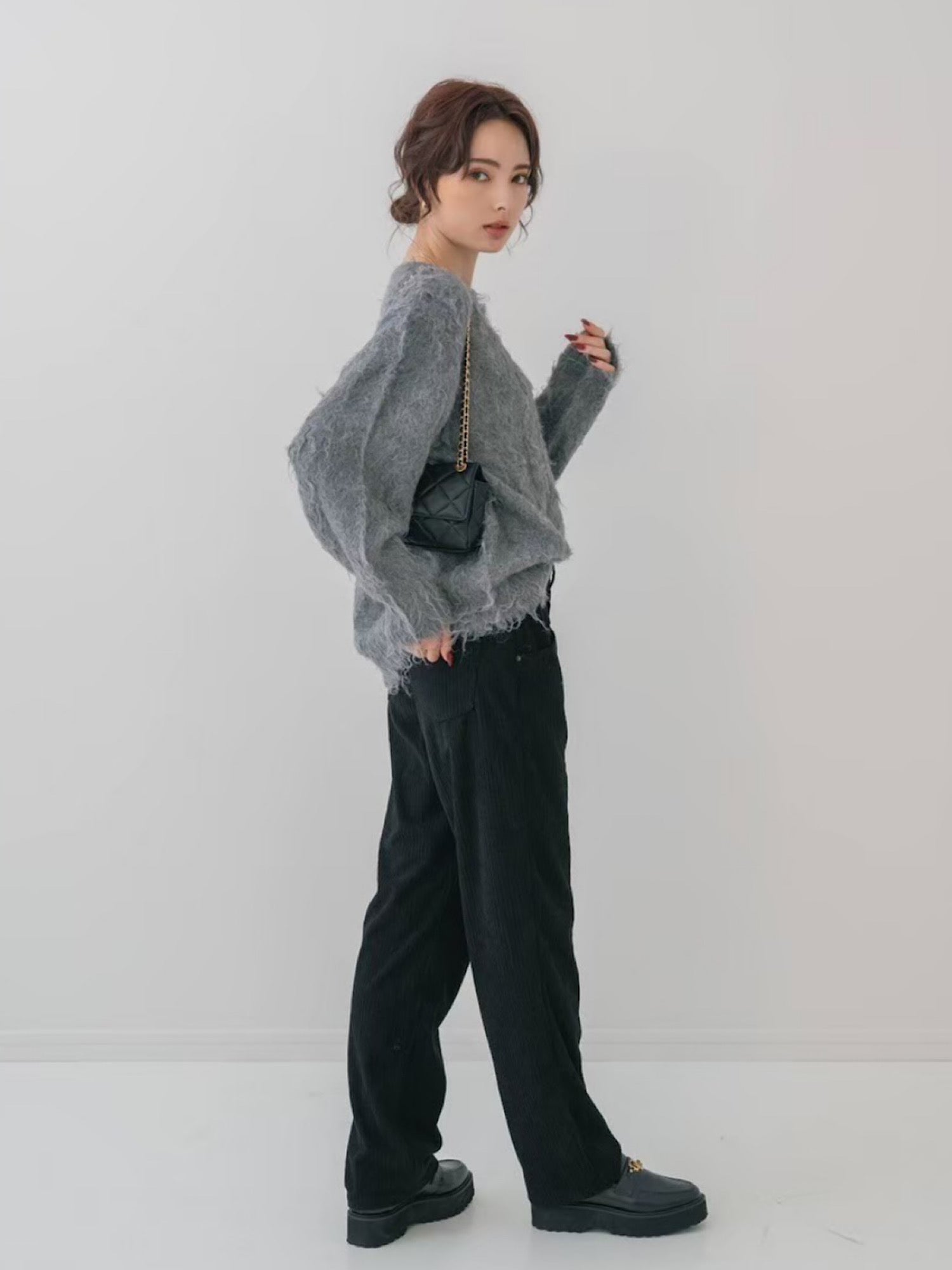 Corduroy wide straight pants