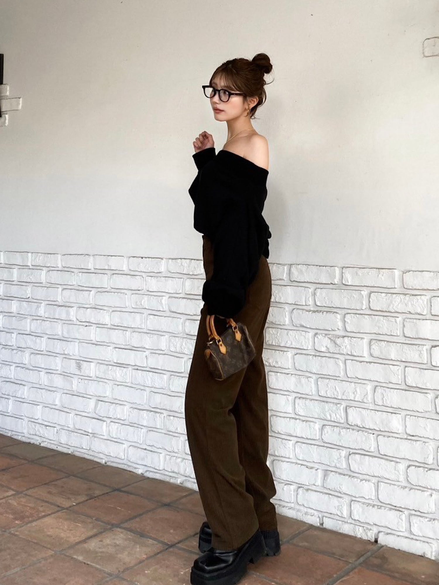 Corduroy wide straight pants