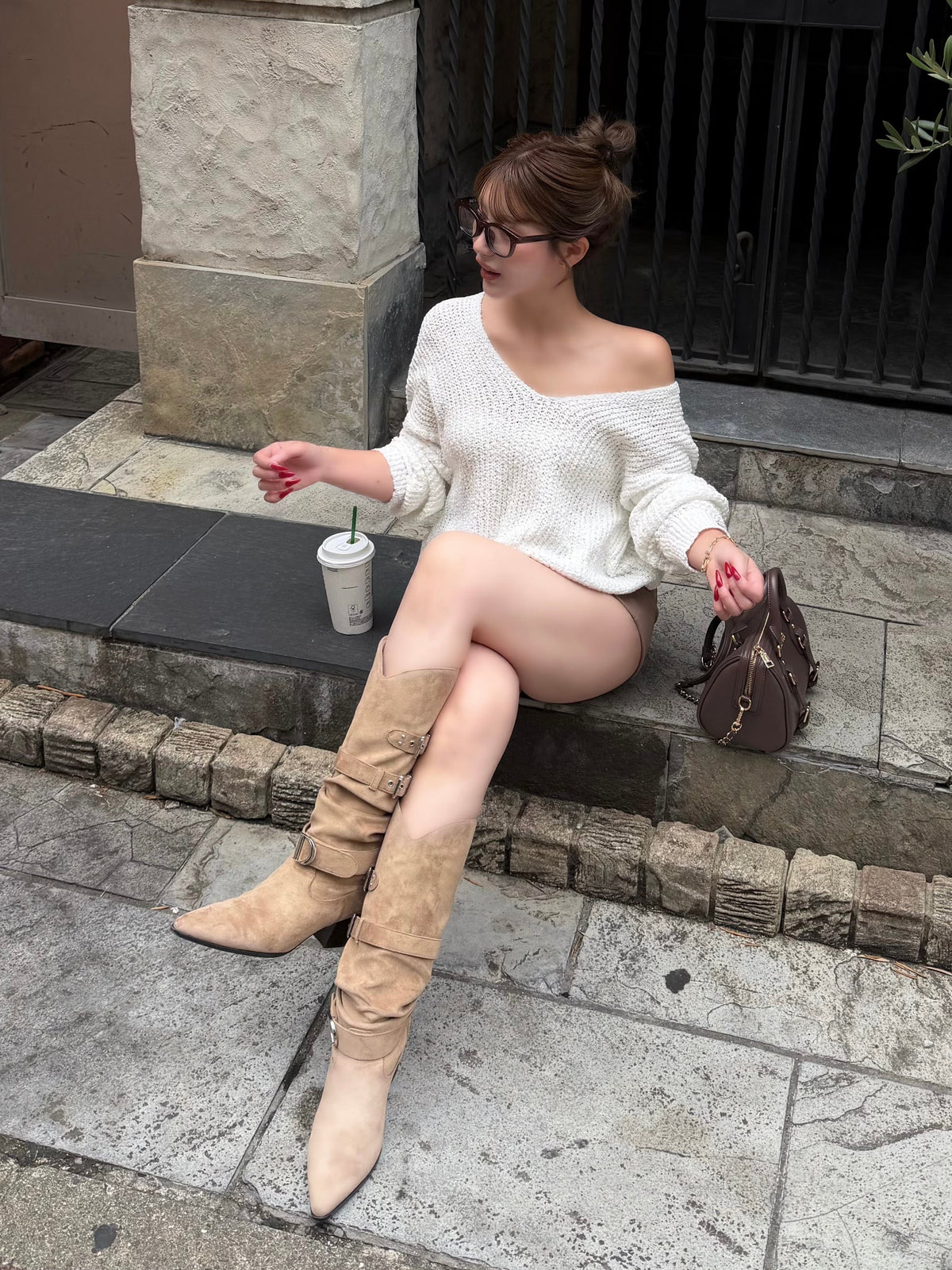 Slub yarn Vneck knit