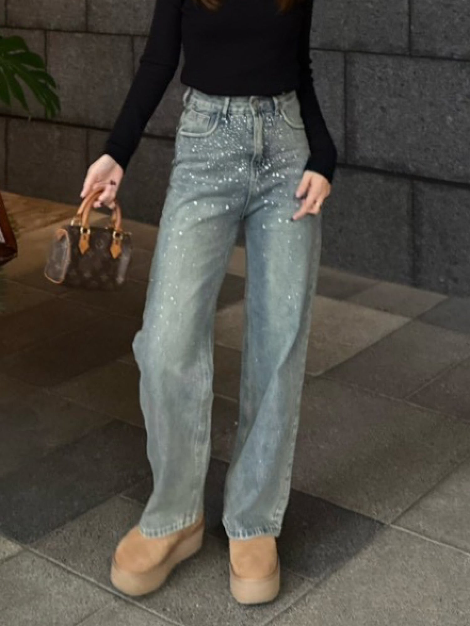 Gradation bijou loose denim