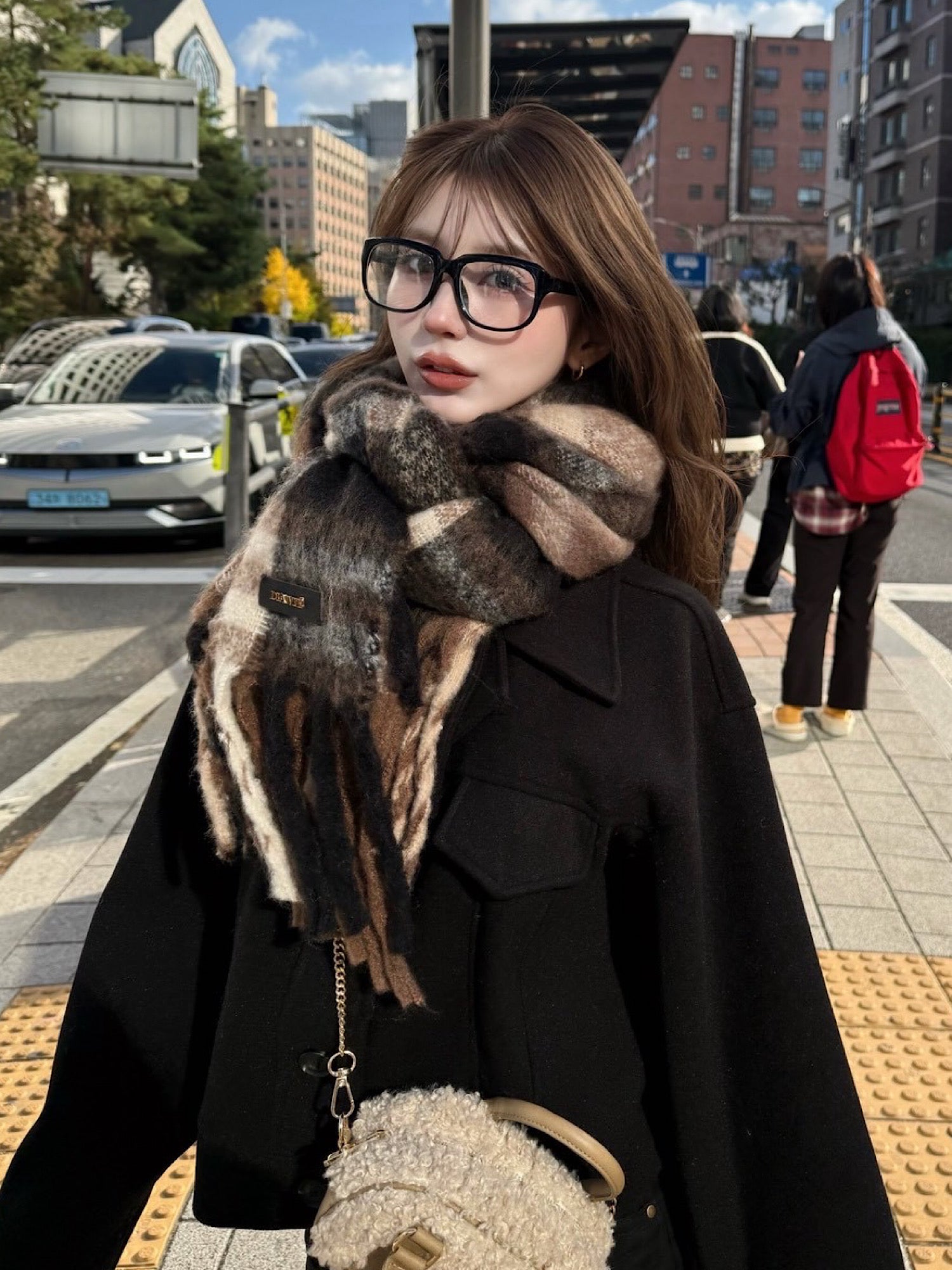 【予約】Multi check fringe stall/muffler(12月中旬〜下旬発送予定)