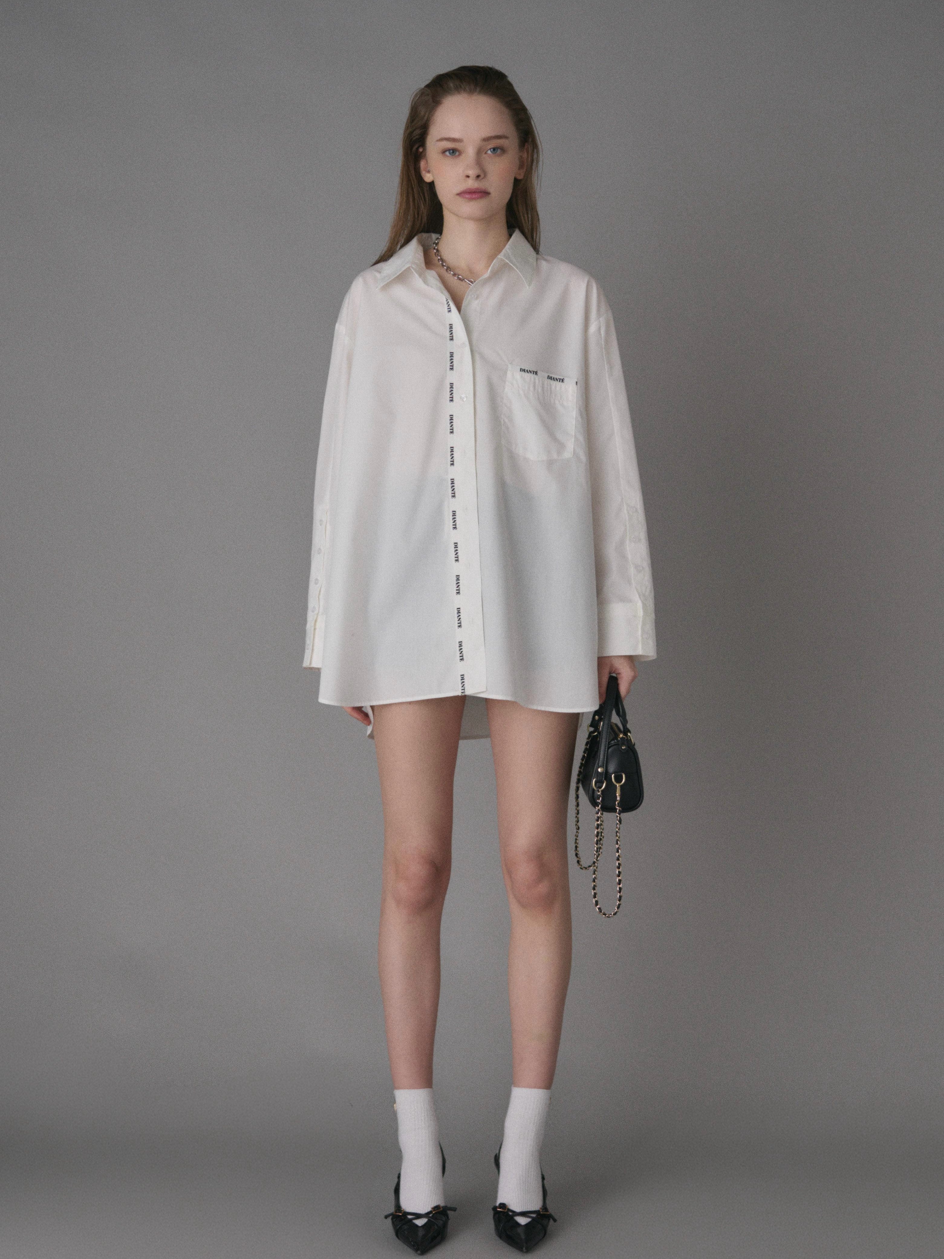 DIANTE LOGO TAPE LOOSE SHIRTS シャツ　ホワイト Logo tape loose shirts | DIANTÉ (ディアンテ)公式通販サイト