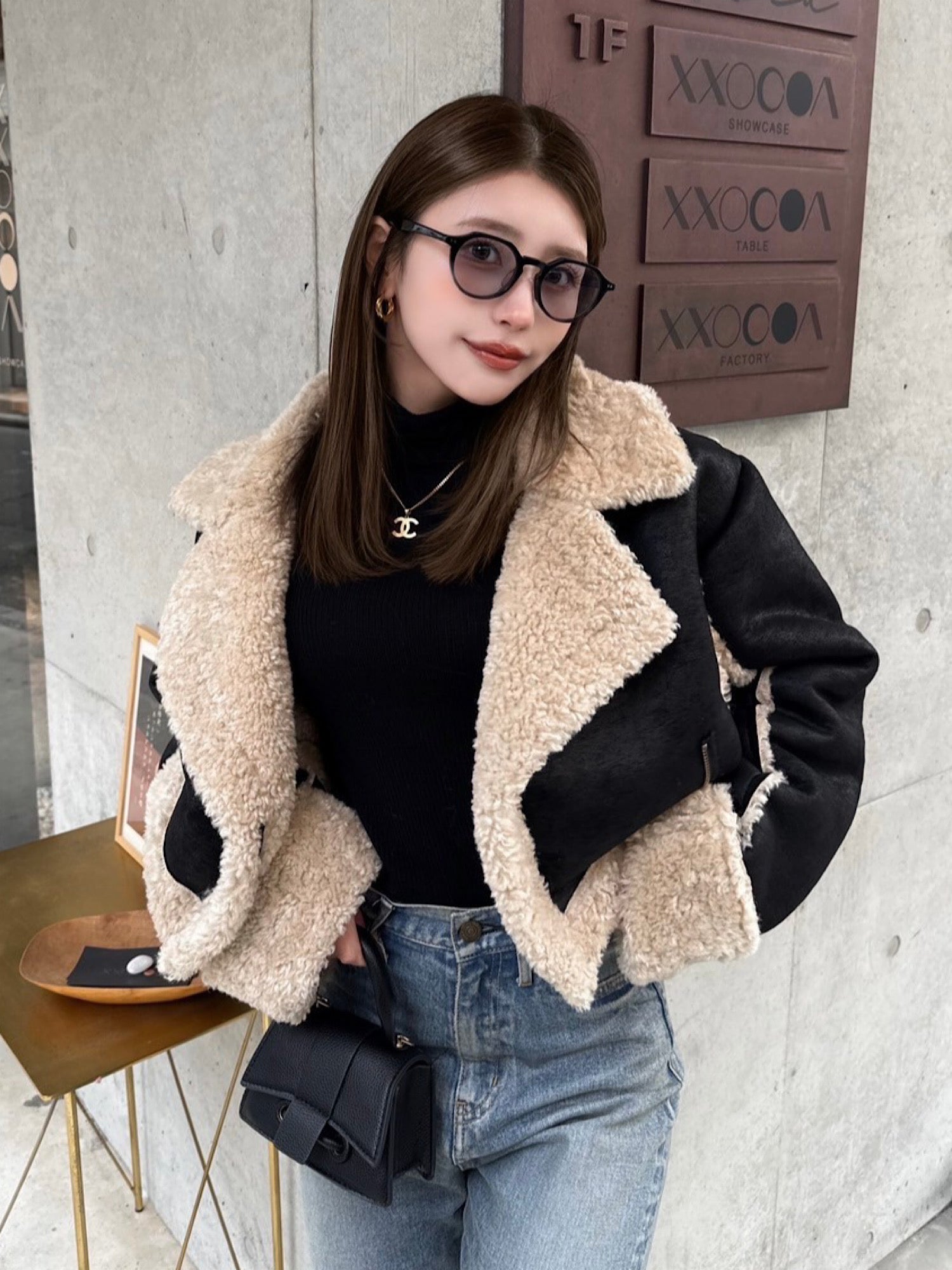 Cropped boa mouton jacket