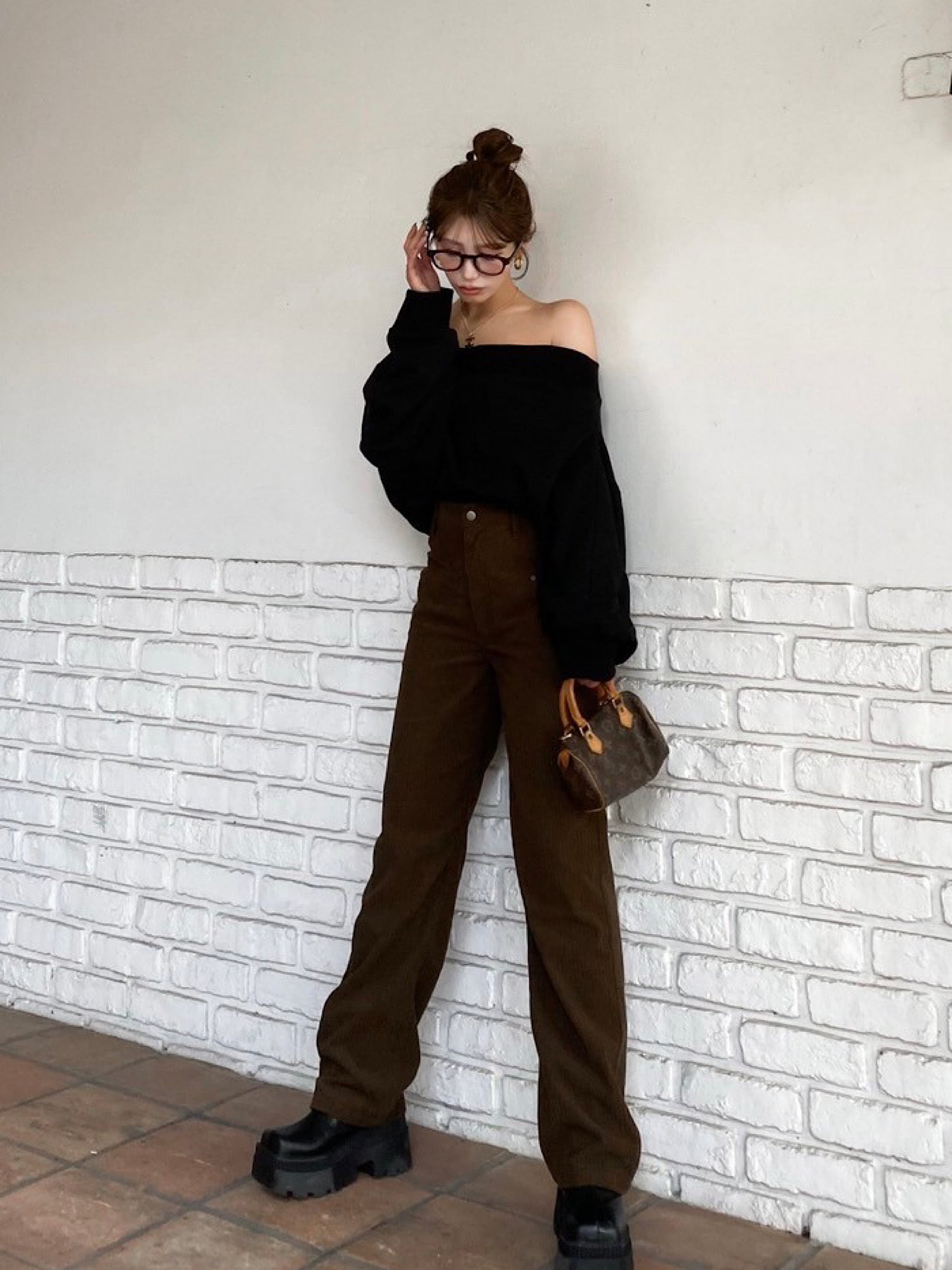 Corduroy wide straight pants