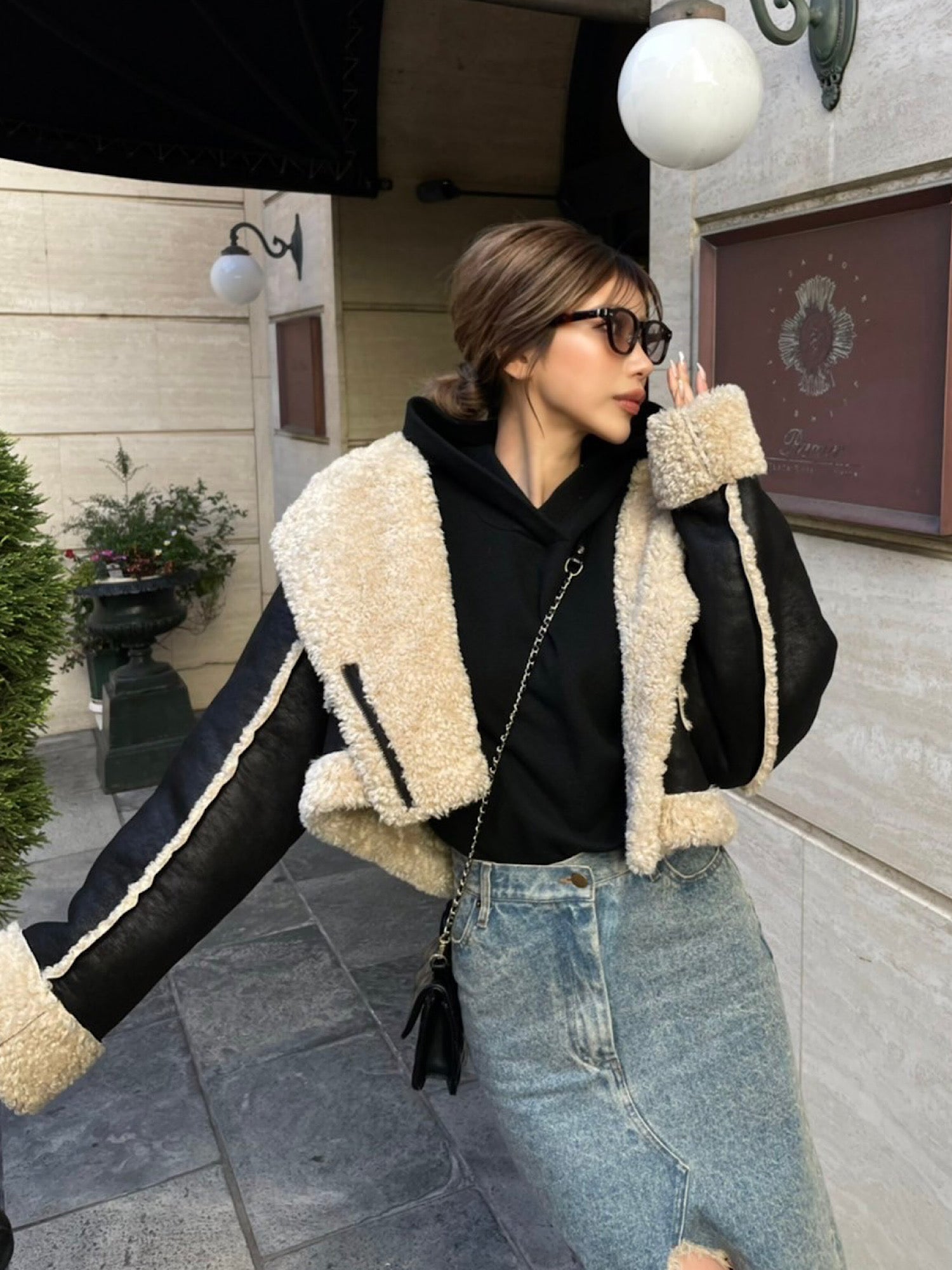 Cropped boa mouton jacket