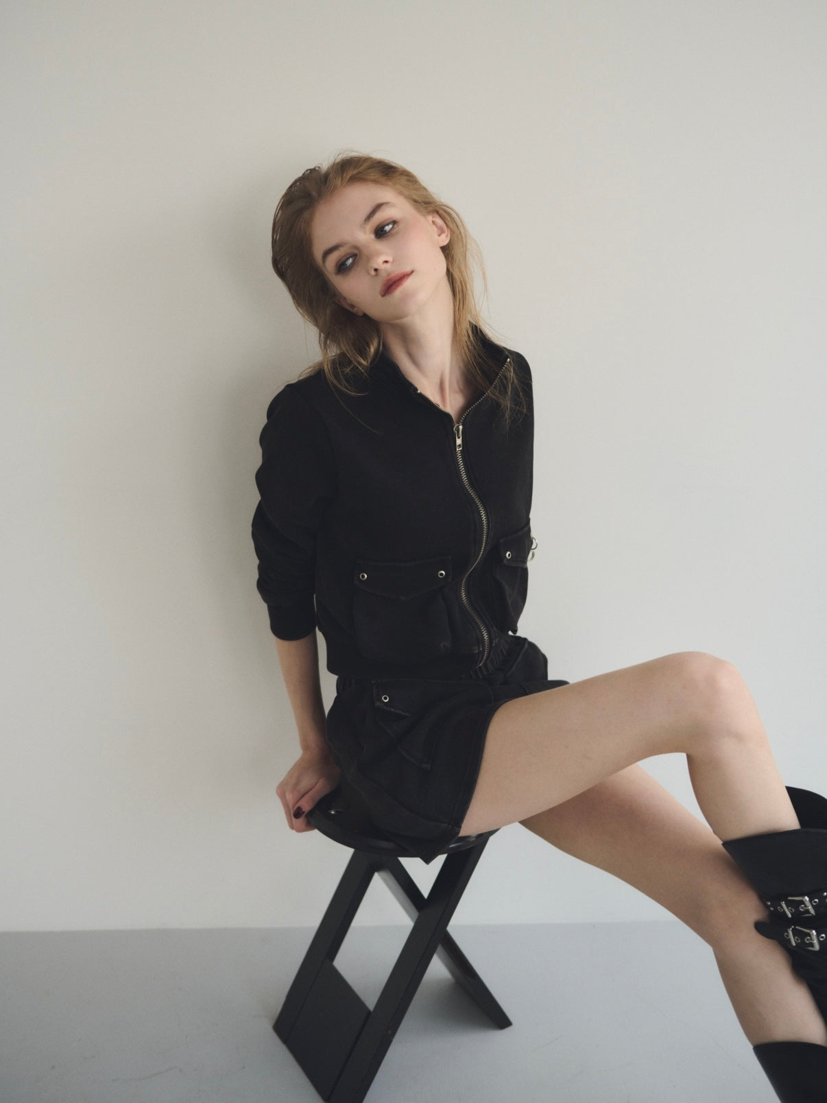 Fade sweat blouson✕skirt set up