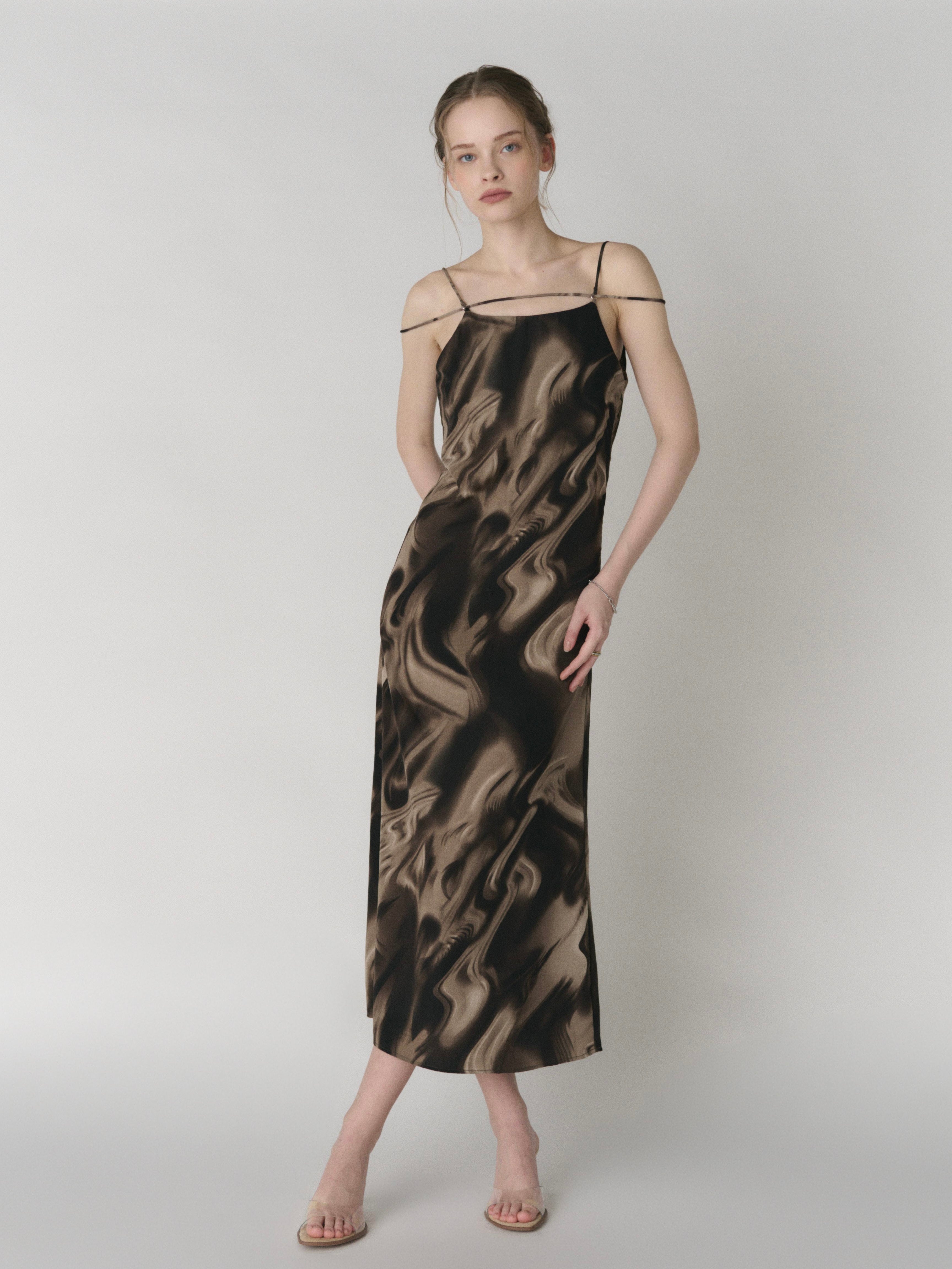 Cross strap maxi dress with inner bra