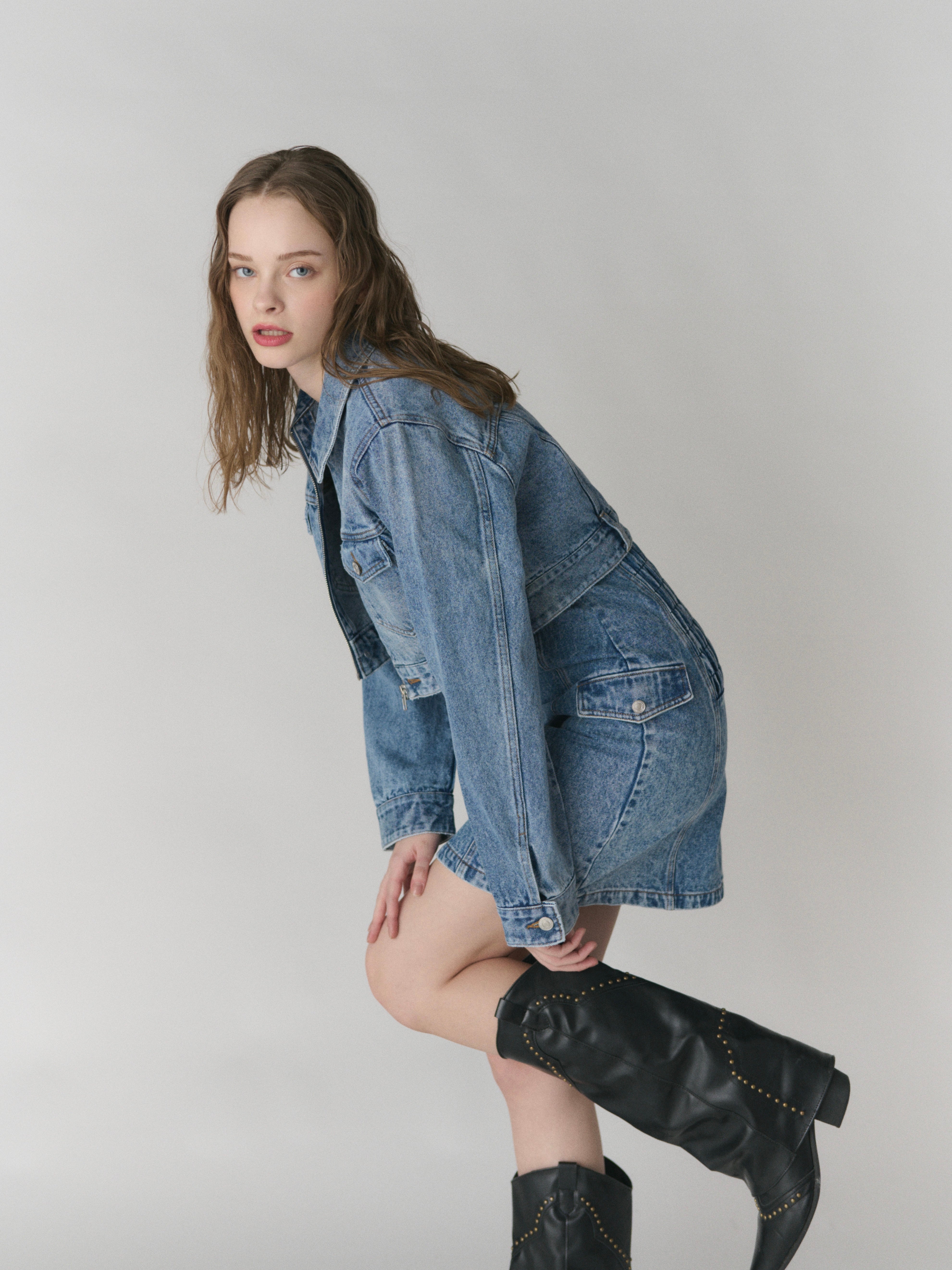 Fade denim zip up jacket