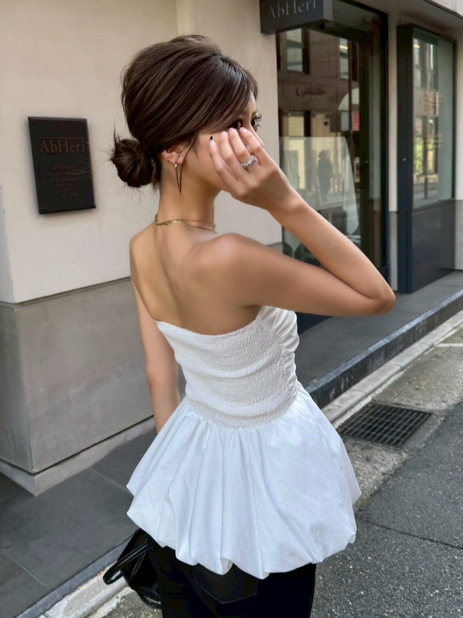 DIANTE ブラック イニシャルプレートぺプラムベアトップ Initial plate peplum baretop | DIANTÉ (ディアンテ)公式通販サイト