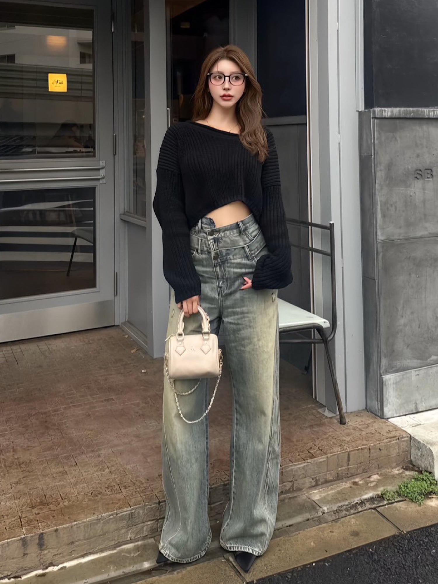 Waist layered loose denim