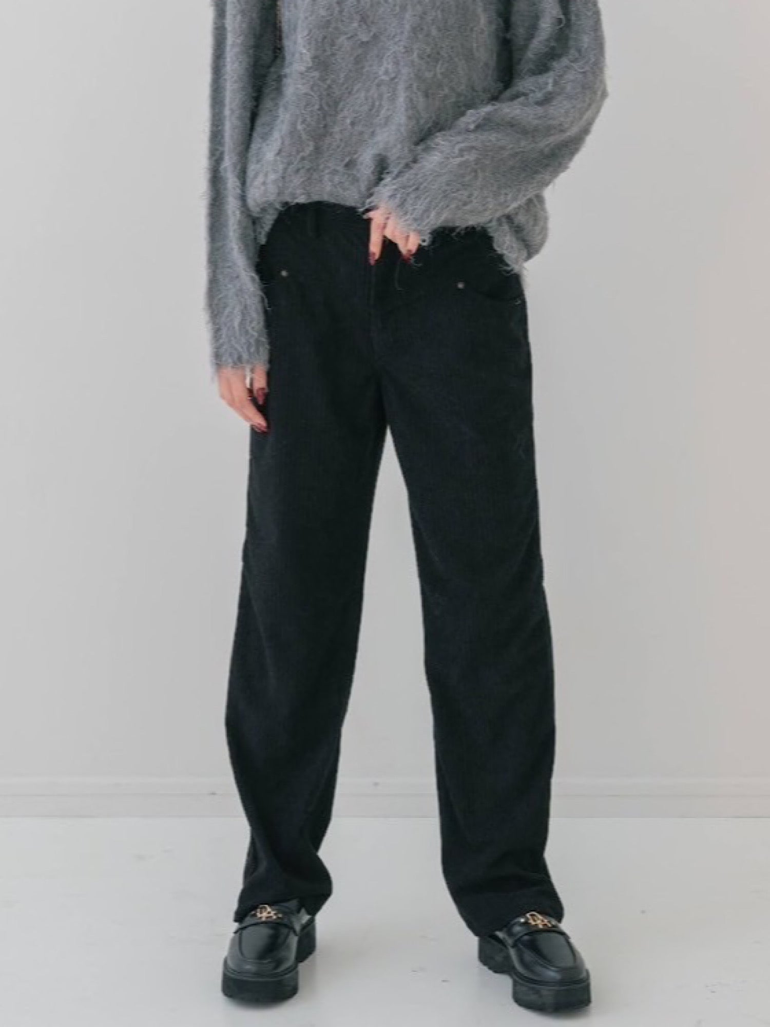 Corduroy wide straight pants