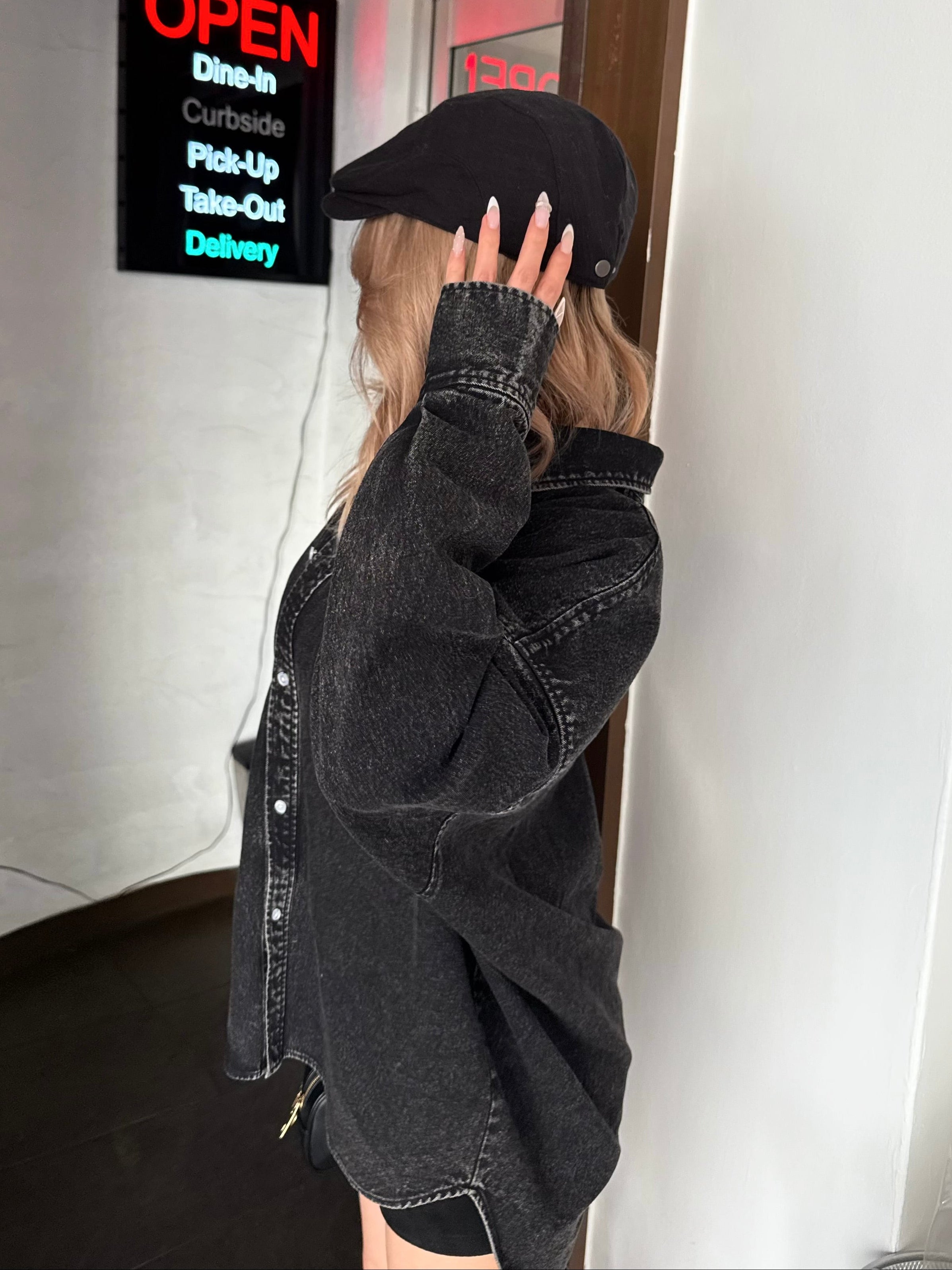 【予約】Leather pocket denim loose shirts(4月中旬〜下旬発送予定)