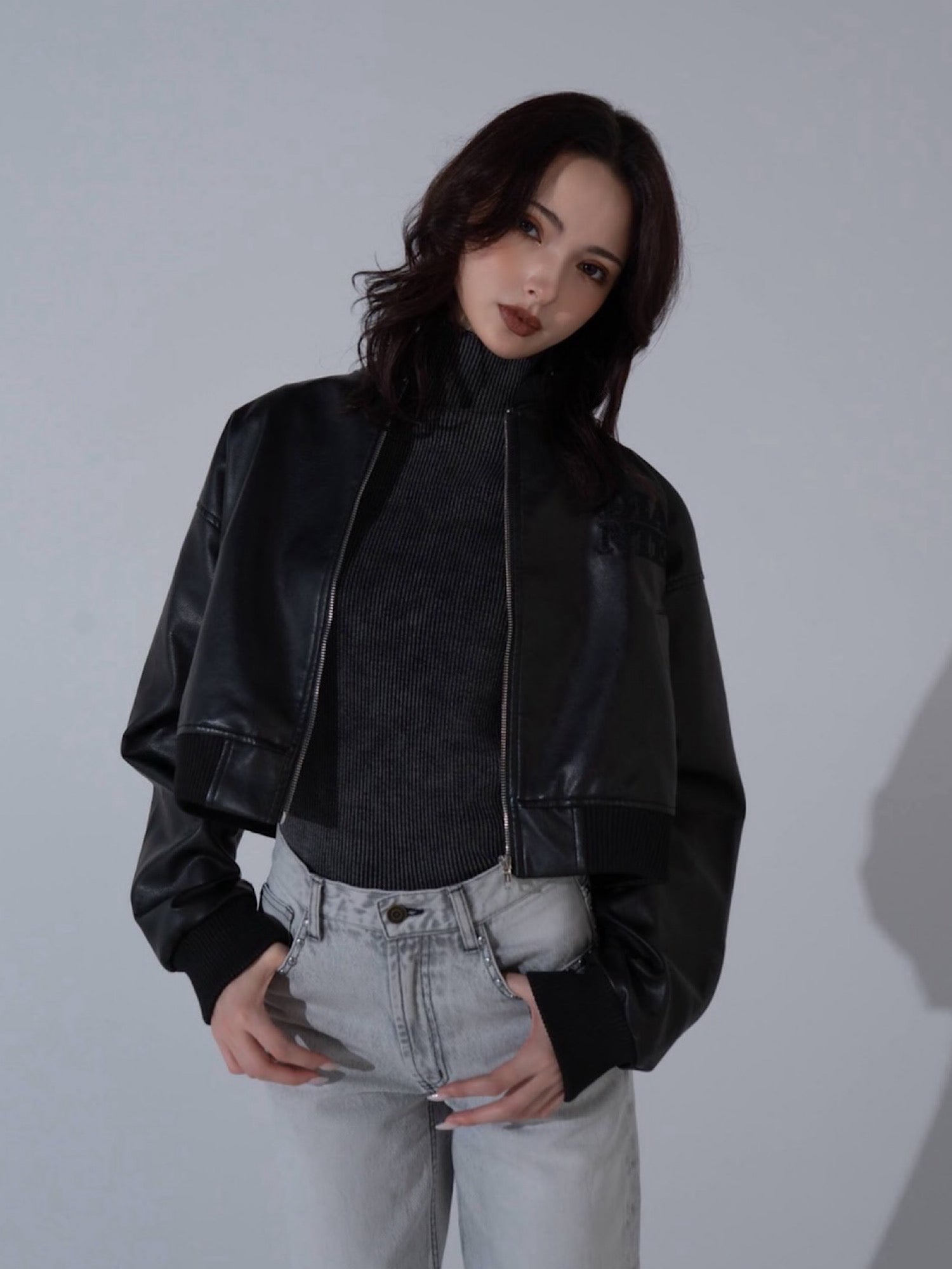 DD studs eco leather blouson