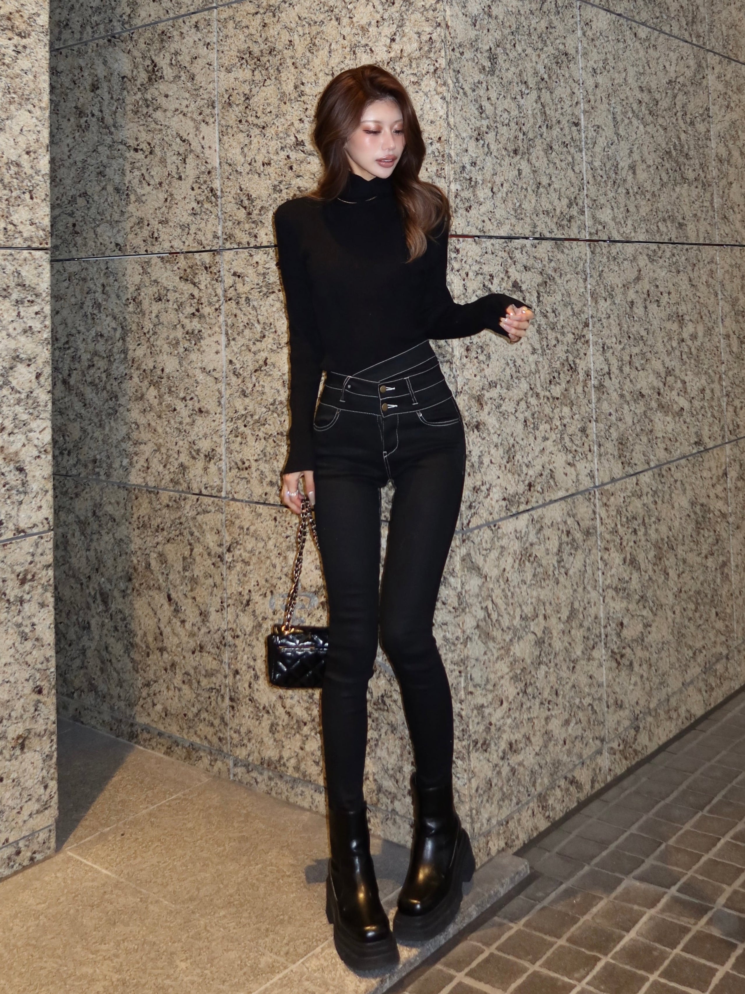 【予約】High waist layered skinny denim(4月上旬〜中旬発送予定)