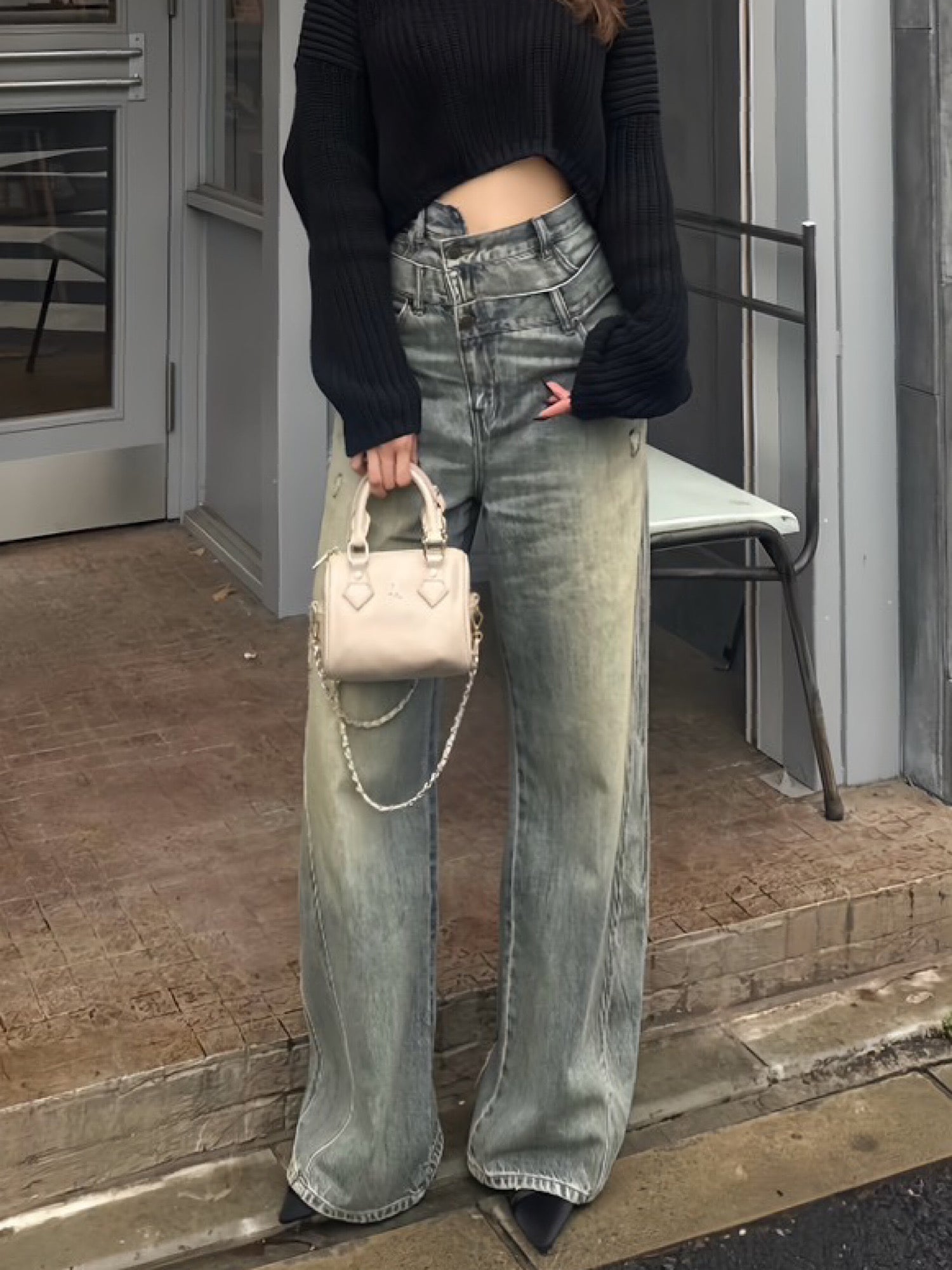 Waist layered loose denim