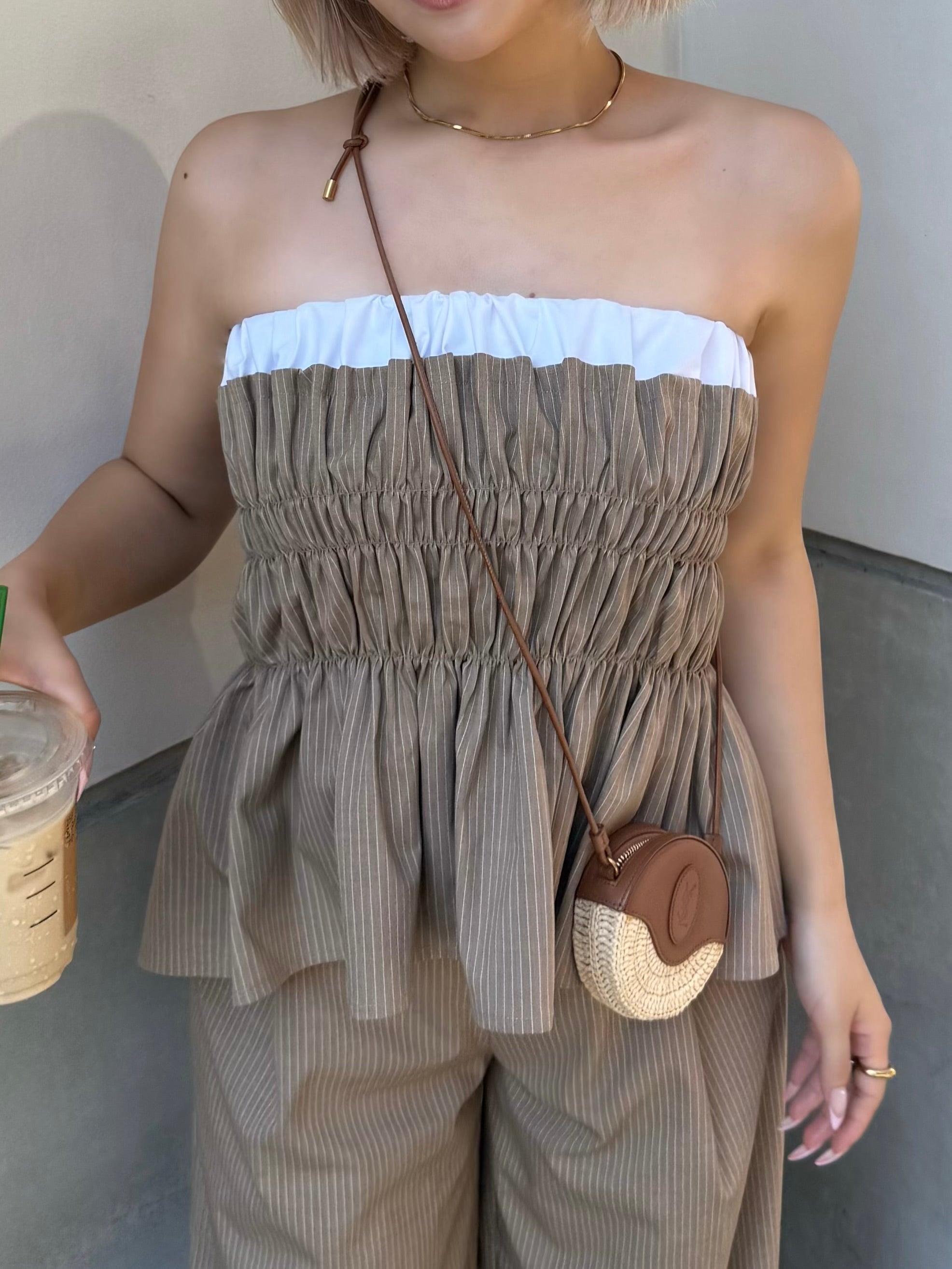 【予約】Layered peplum bare top(SETUP着用可)(BEG 9月下旬発送予定)