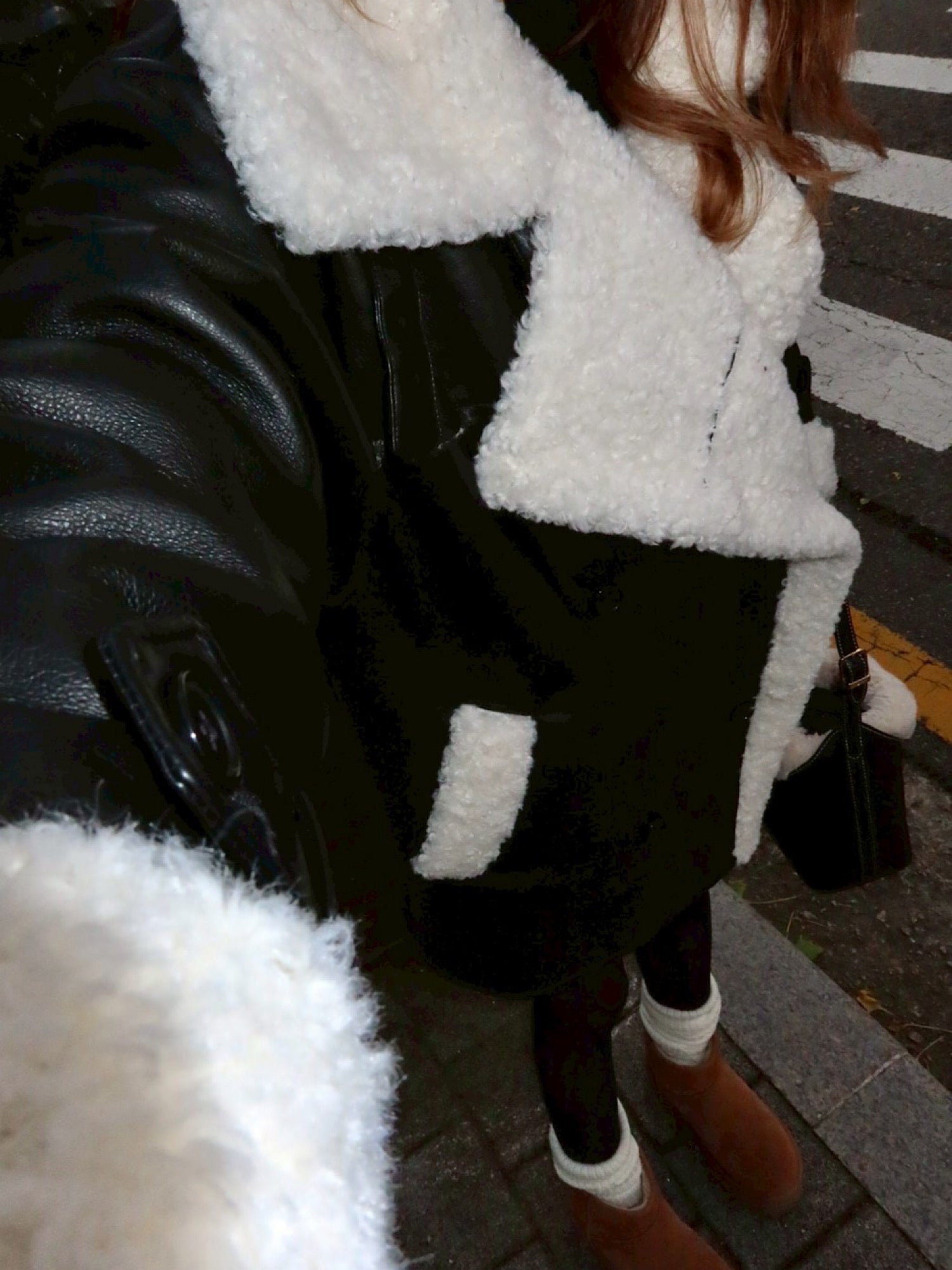 Volume collar loose mouton jacket