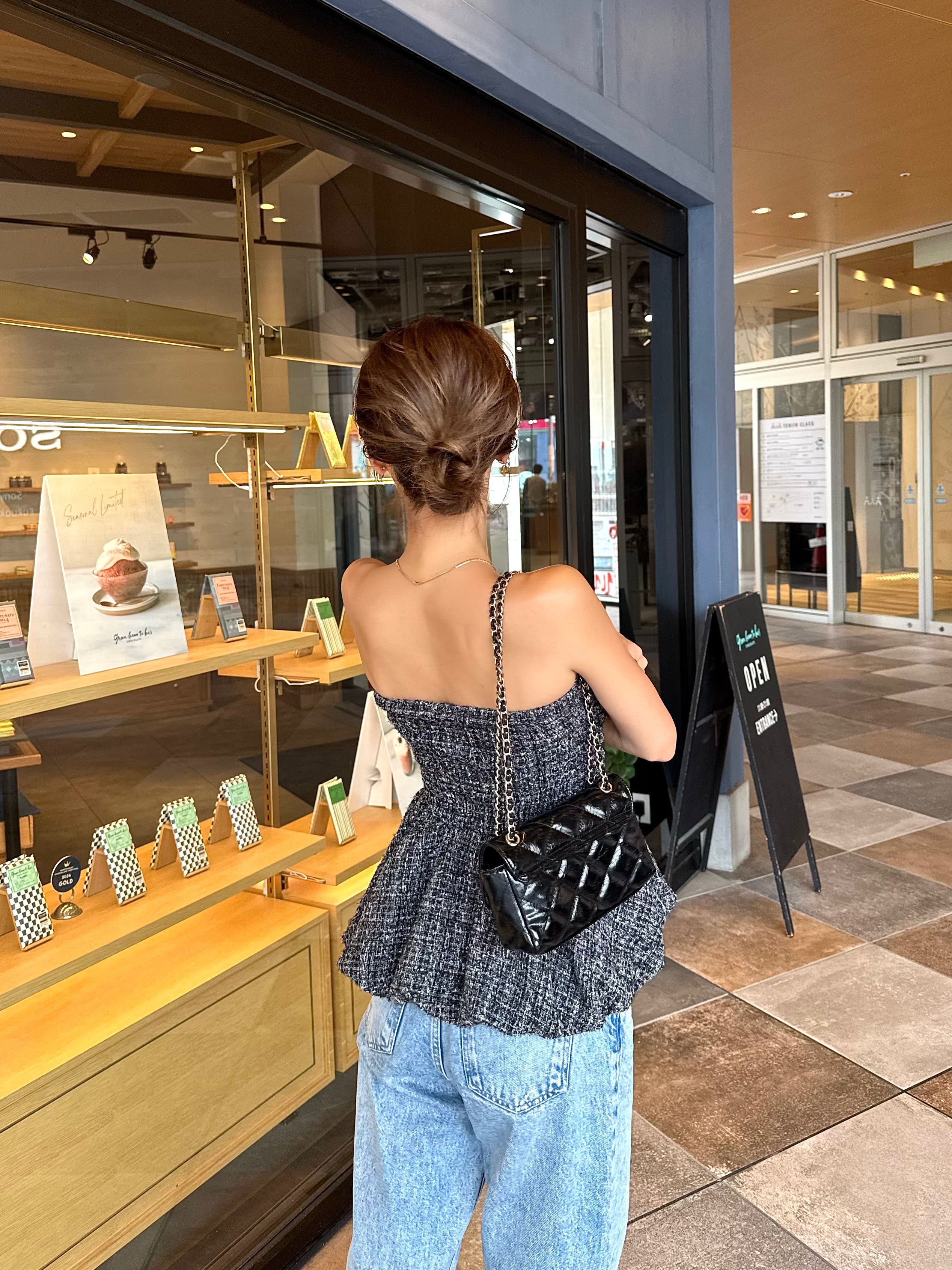 Classic tweed peplum baretop（SET UP着用可）