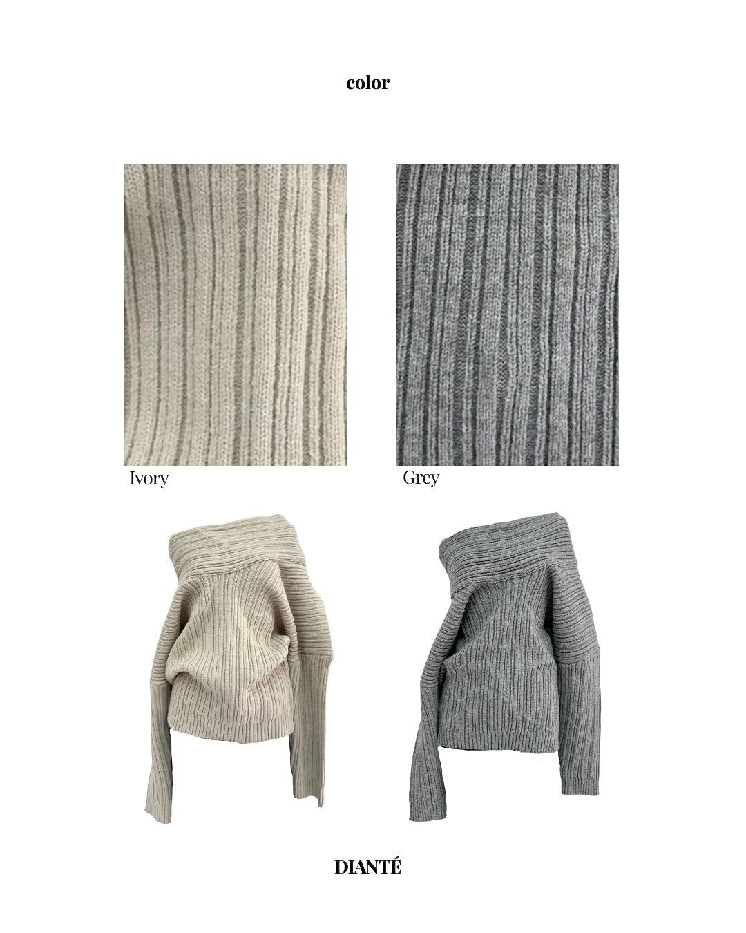 【予約】Random rib off shoulder knit(GRY 2月中旬〜下旬発送予定)