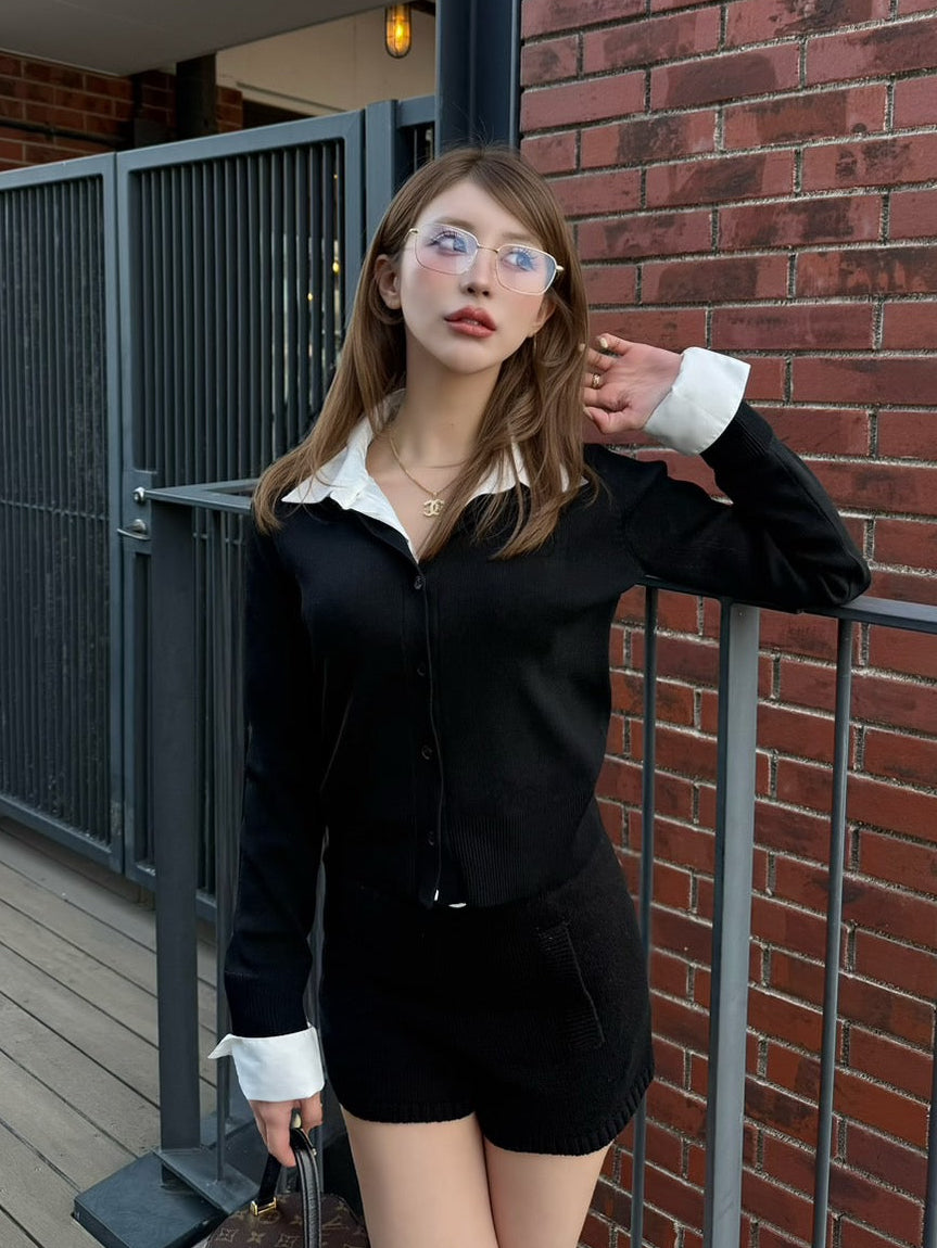【予約】Shirts layered cardigan tops(SETUP着用可)(BLK 5月下旬発送予定)
