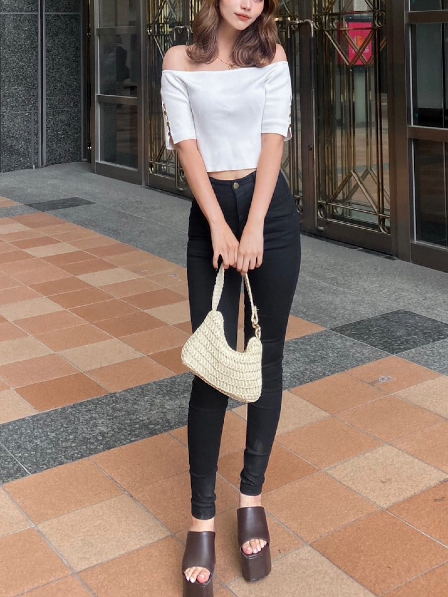 Design half sleeve off shoulder tops