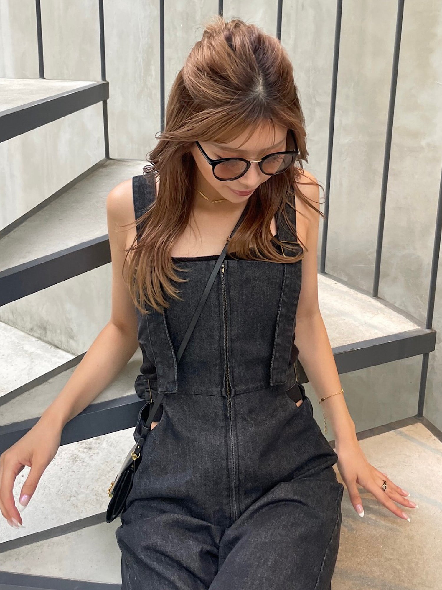 Side cut denim all in one