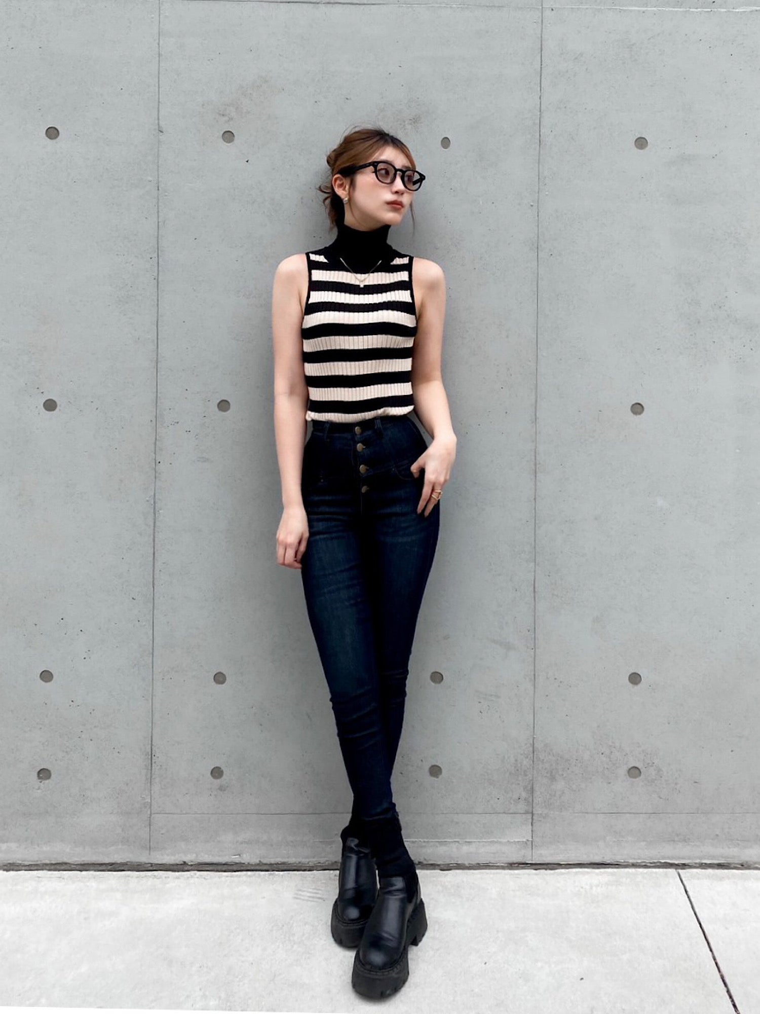 Button fly skinny denim
