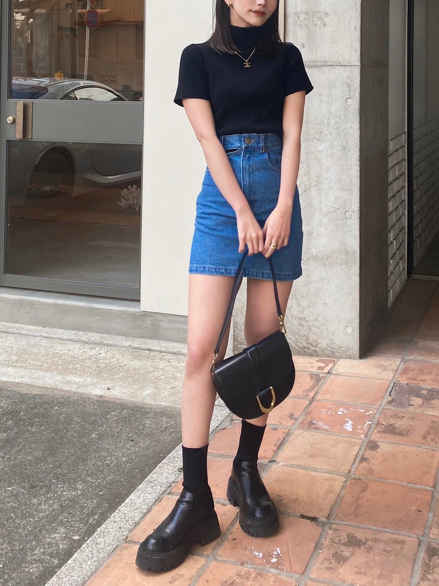 High waist denim mini skirt （SET UP着用可能）