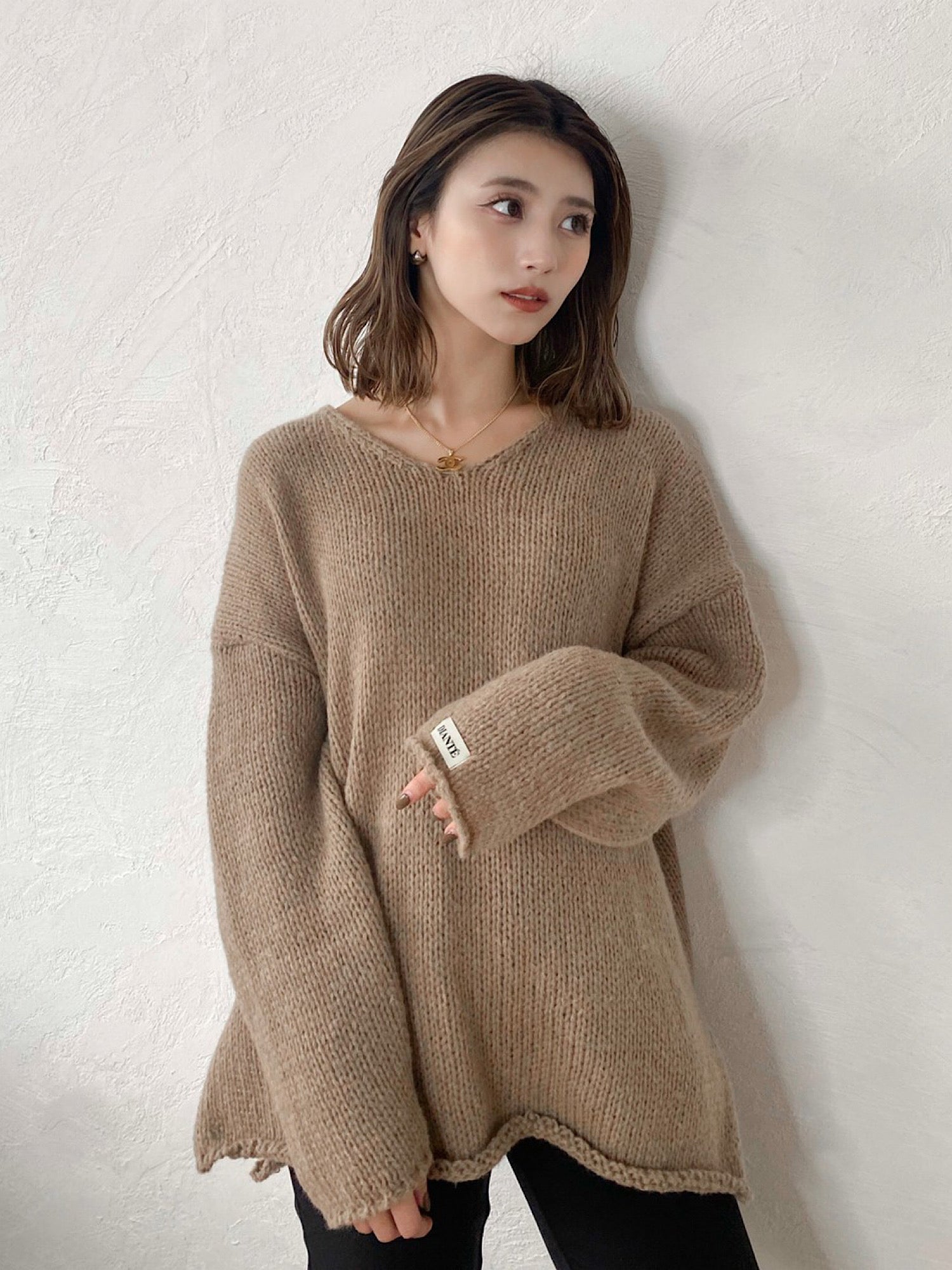 Fluffy loose Vneck knit