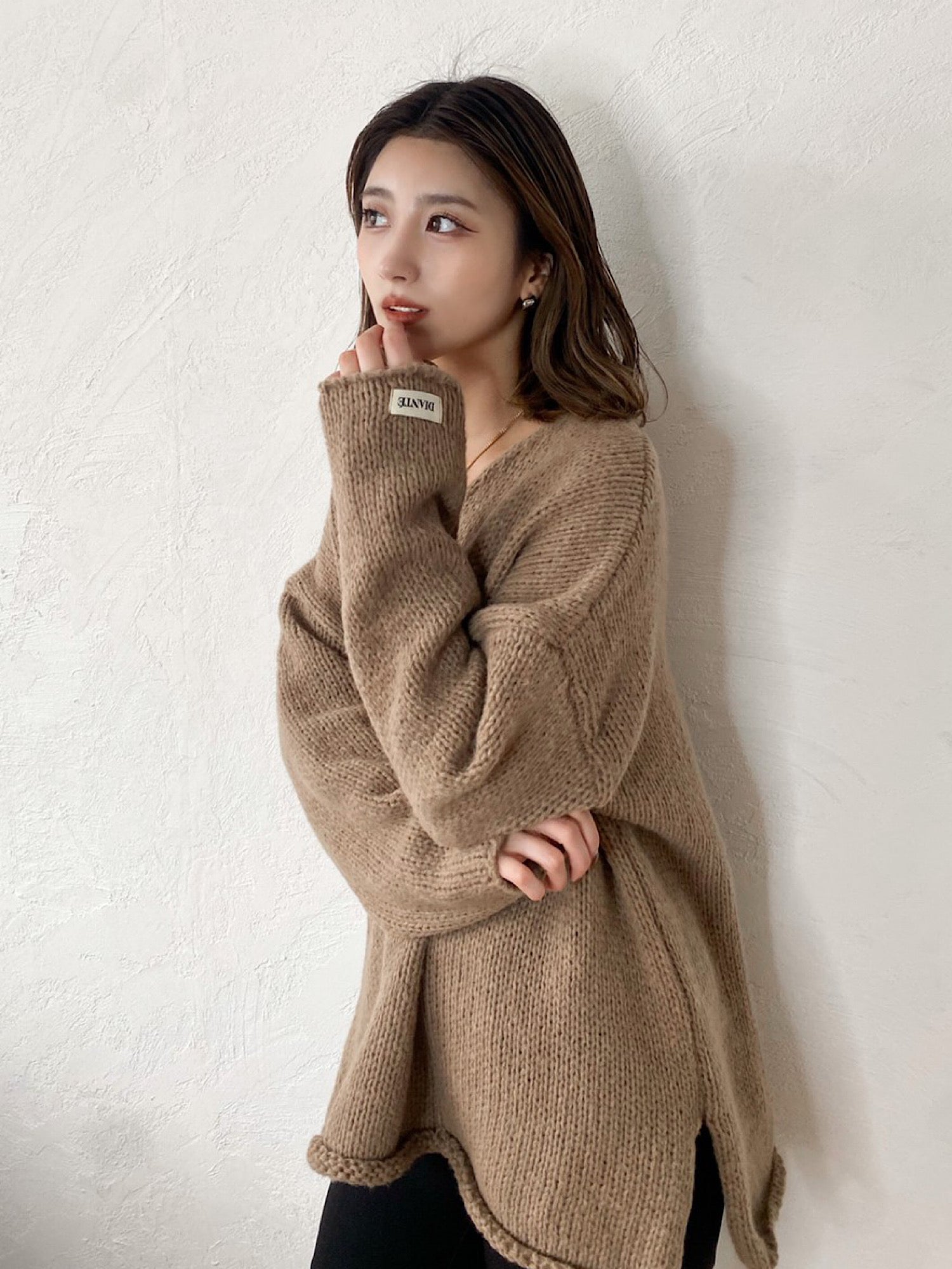 Fluffy loose Vneck knit